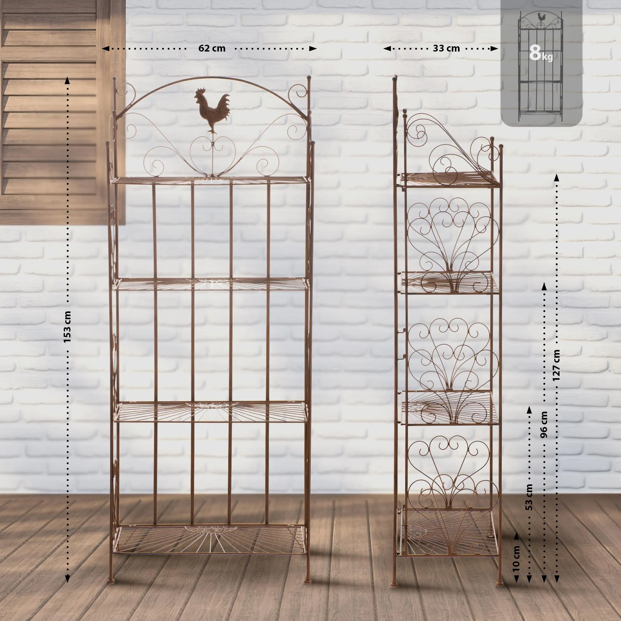 Standregal Mia 61.5x33x153 cm antik braun