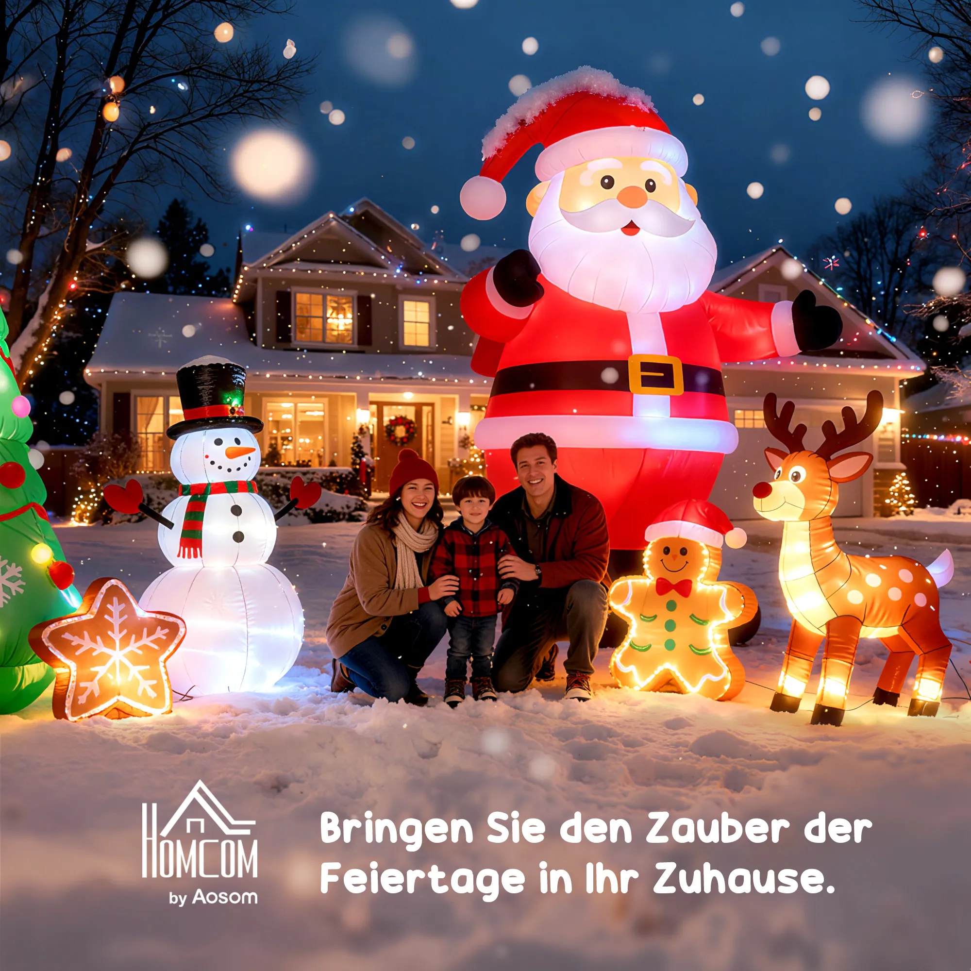 Aufblasbar Weihnachtsdeko, 2,4 m Weihnachtsmann mit LED-Beleuchtung, Zuckerstange für Innen- und Außenbereich