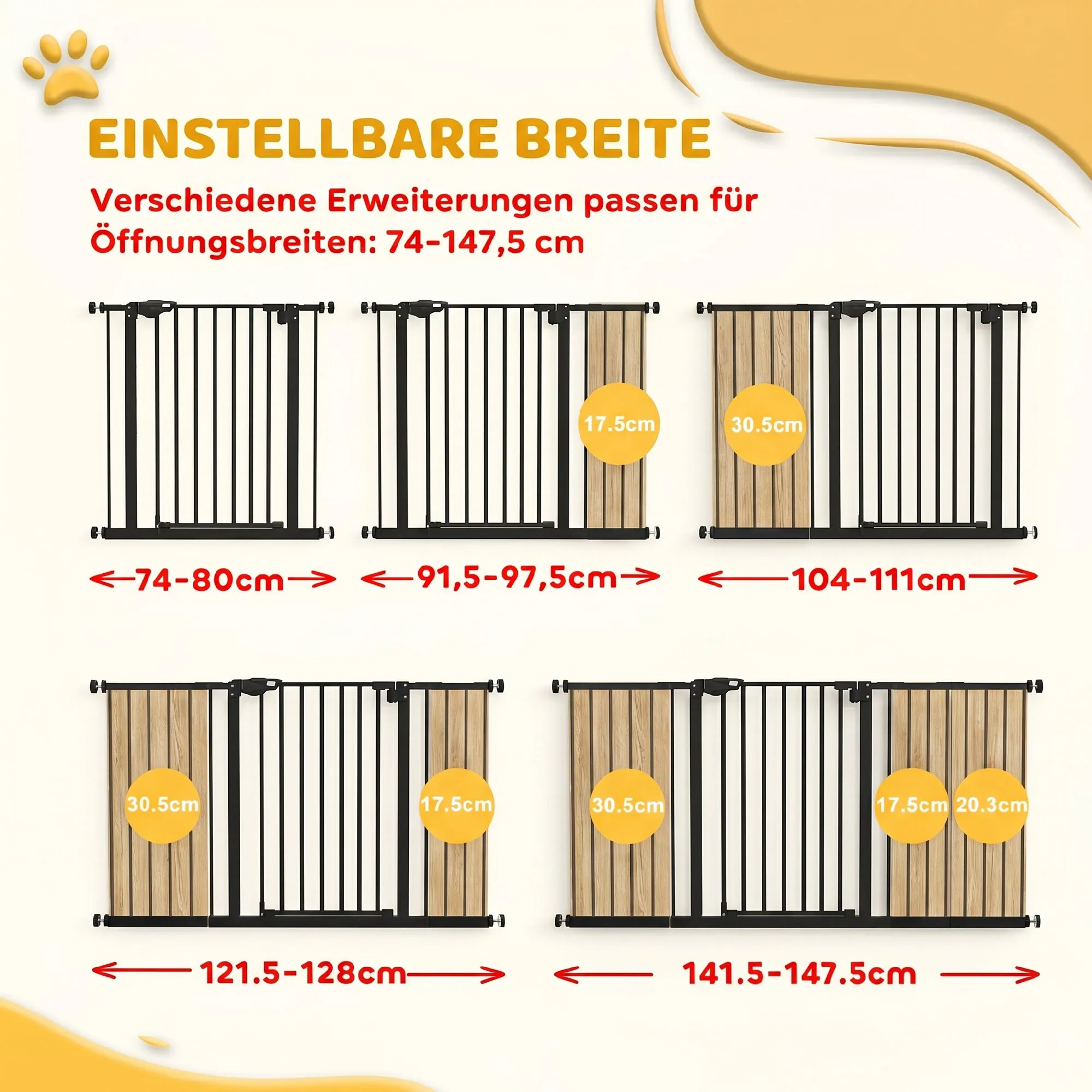 Treppenschutzgitter Metall Schwarz für Breiten 74-147,5 cm
