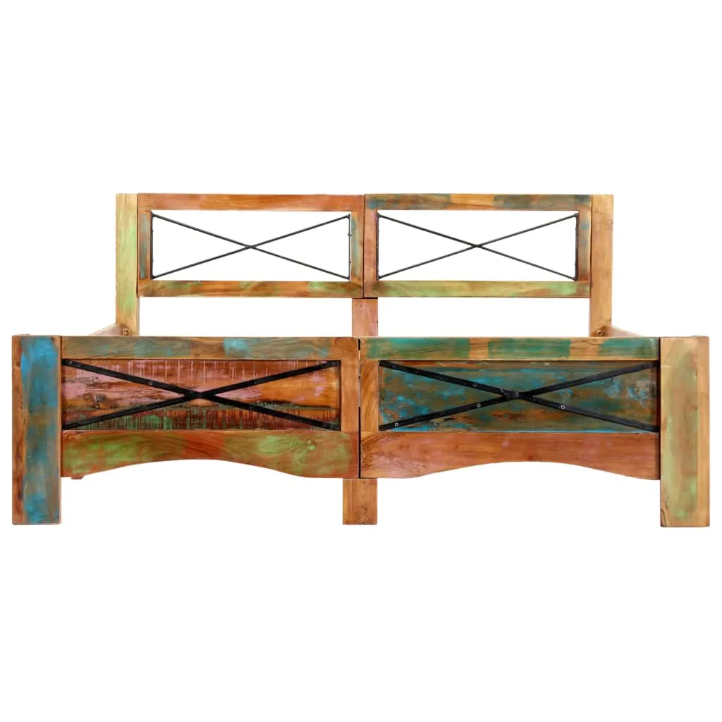 Vintage Bett aus massivem Altholz, 147 x 212 x 74 cm, poliert und lackiert