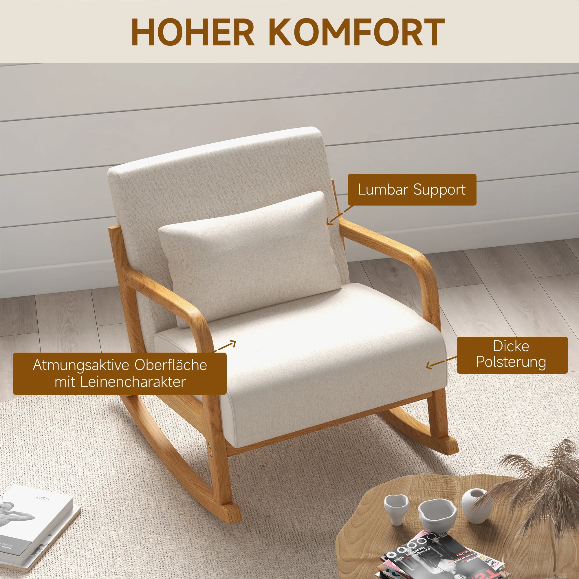 Relaxstuhl Creme+Natur 64,5L x 92B x 81,5H cm