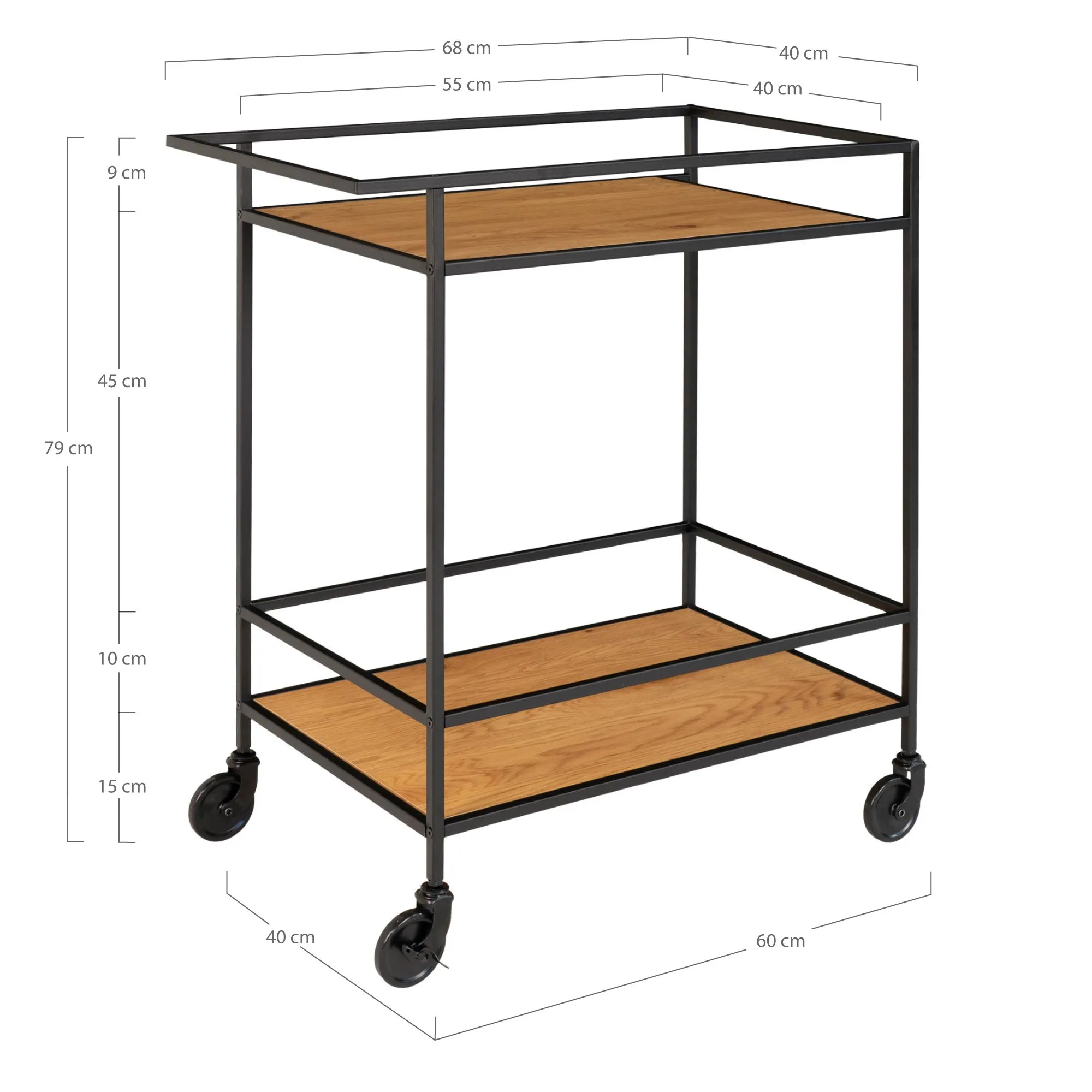 tinkaro Barwagen Vita 2 Regalböden 68 x 40 x 79 cm Eiche Natur