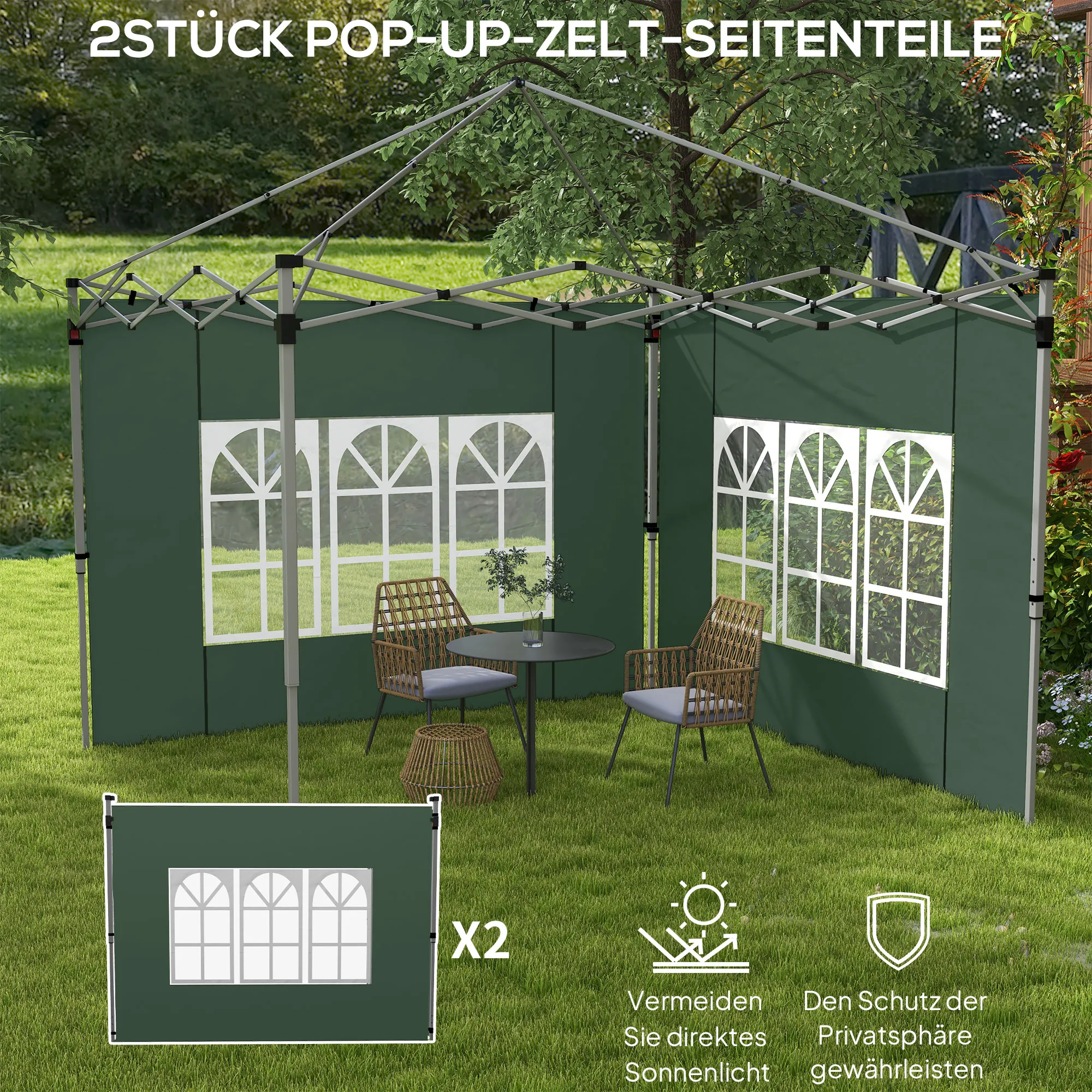 Pavillon Seitenwände 295x195 cm Grün für 3x3 m und 3x4 m