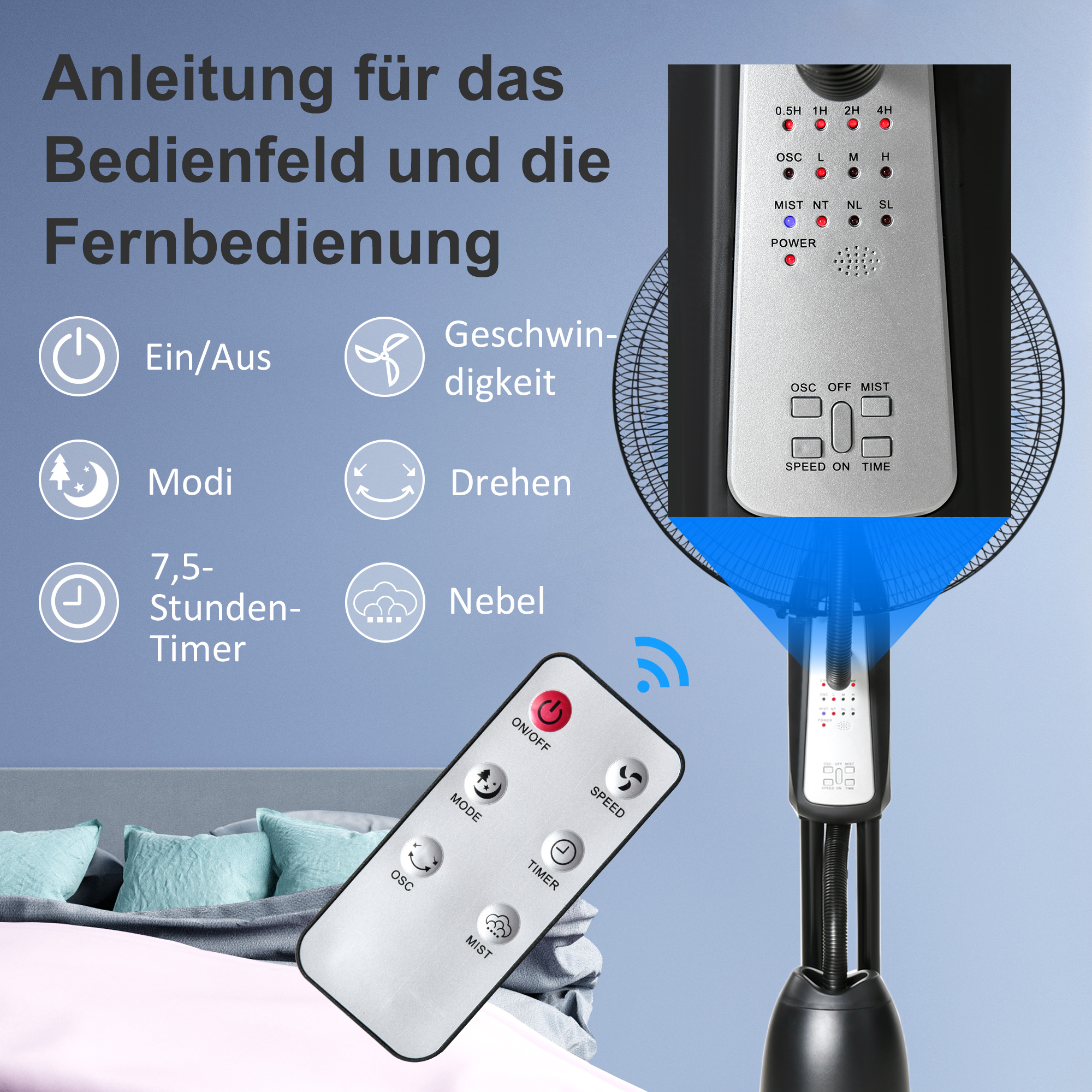 Wassergekühlter Standventilator Ø44,5 cm H120 cm Schwarz