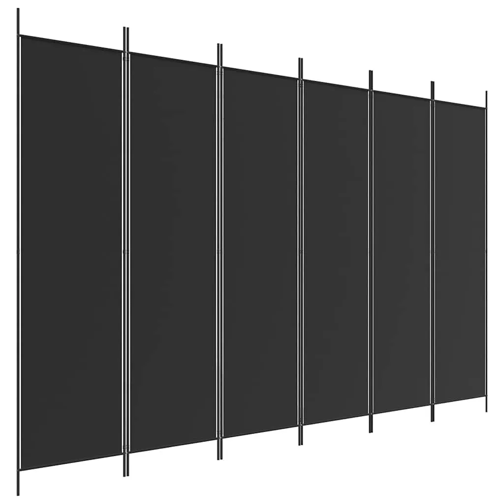 6-tlg. Paravent Schwarz 300x200 cm Stoff