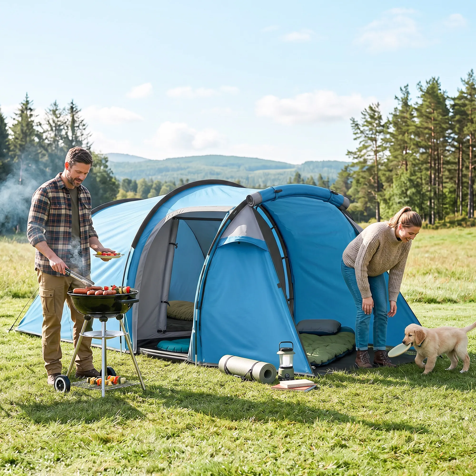 Campingzelt 2-3 Personen 426x206x154 cm Hellblau