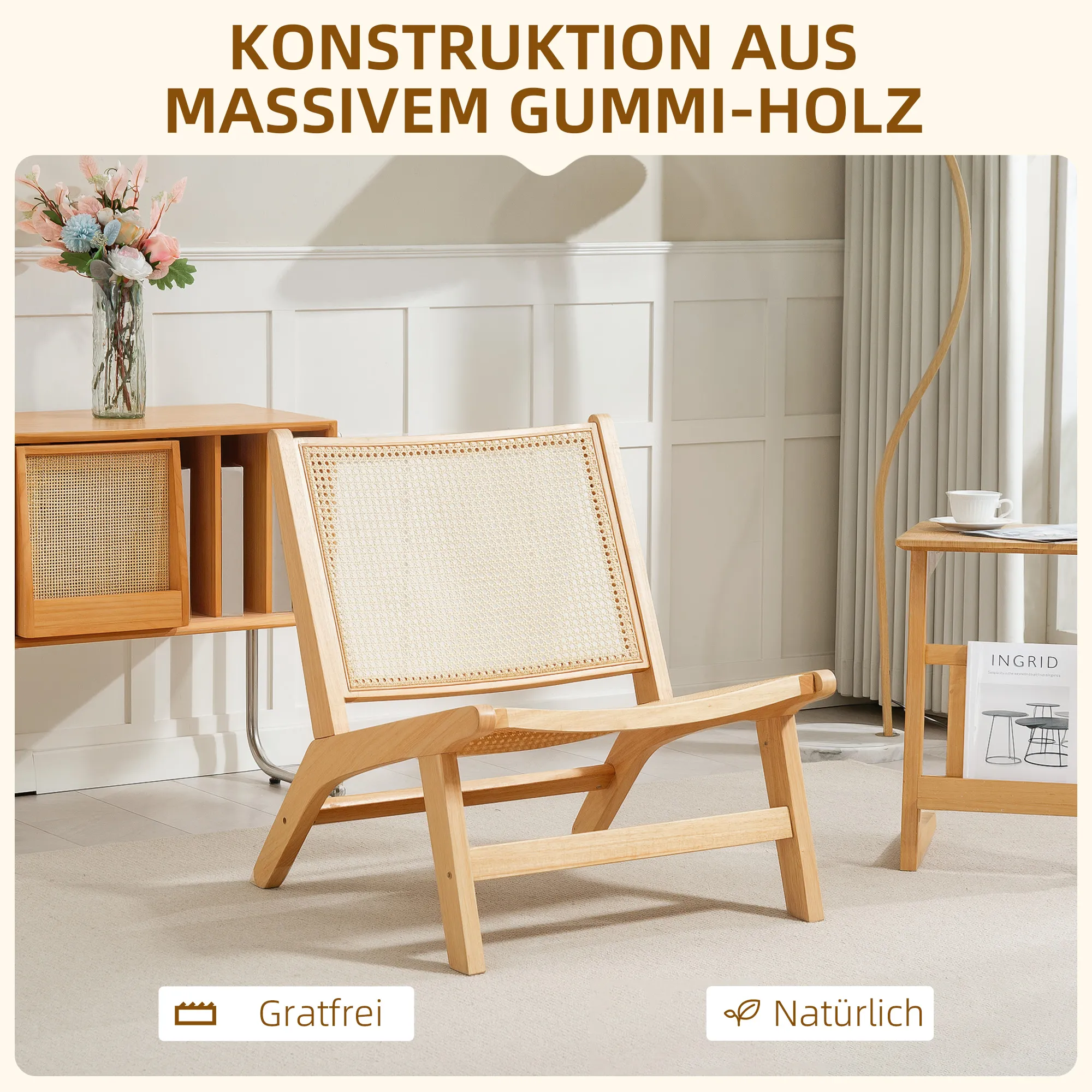 Akzentstuhl Naturholz 64B x 70T x 74H cm