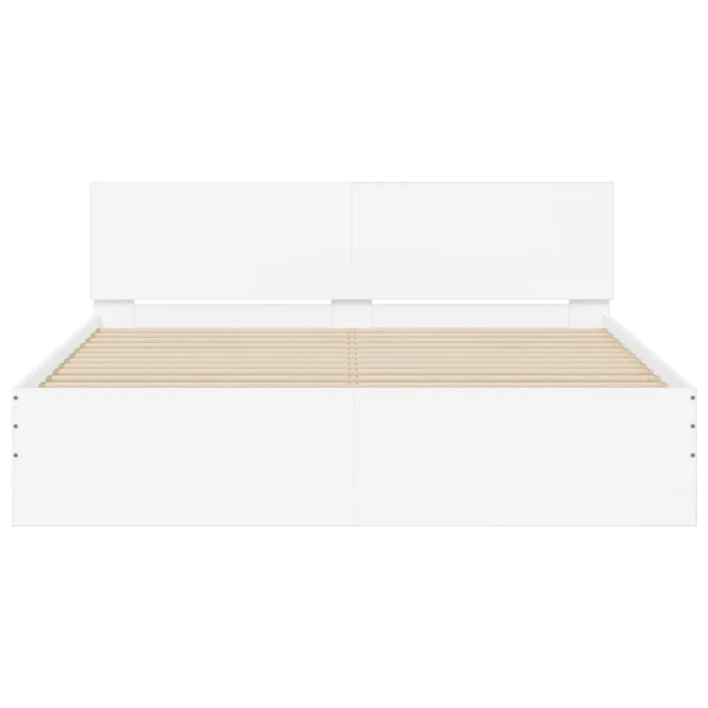 Weißes Bettgestell aus Holzwerkstoff 203x145x70 cm
