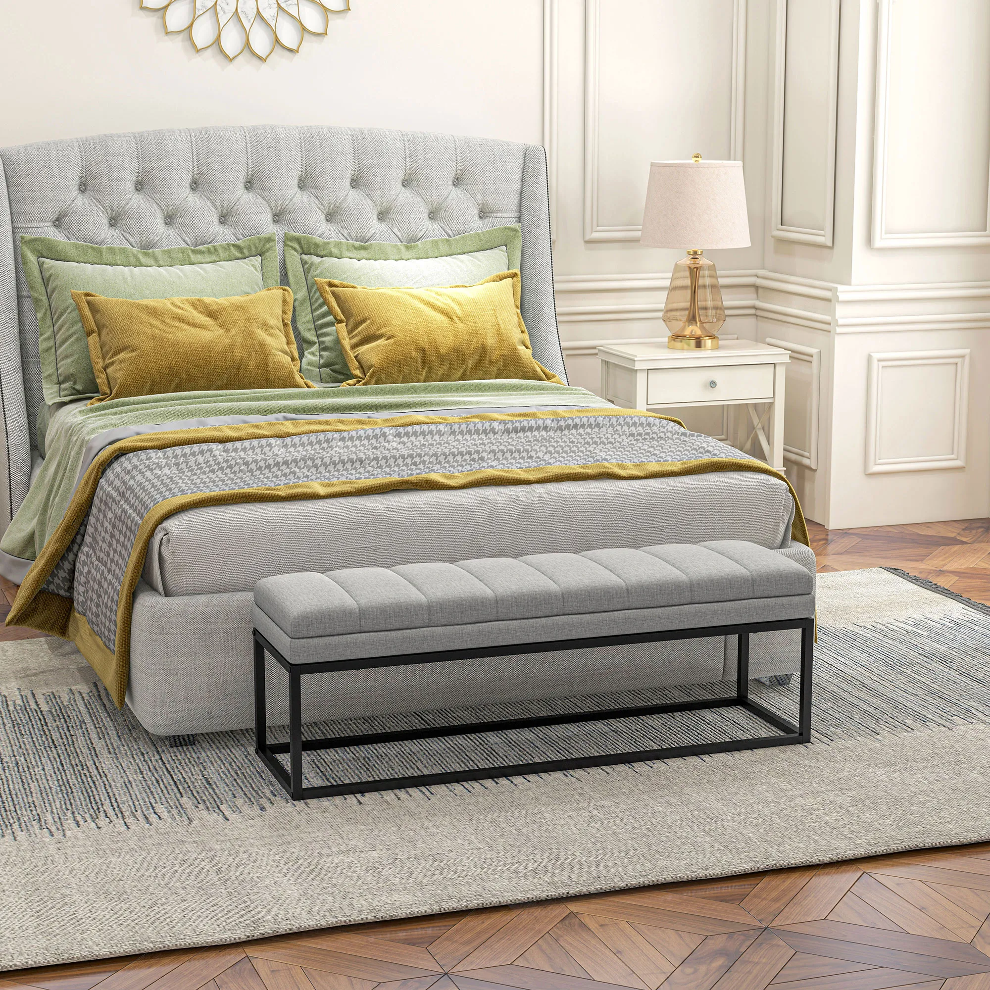 Elegante Sitzbank 120x44x45,5 cm in Hellgrau