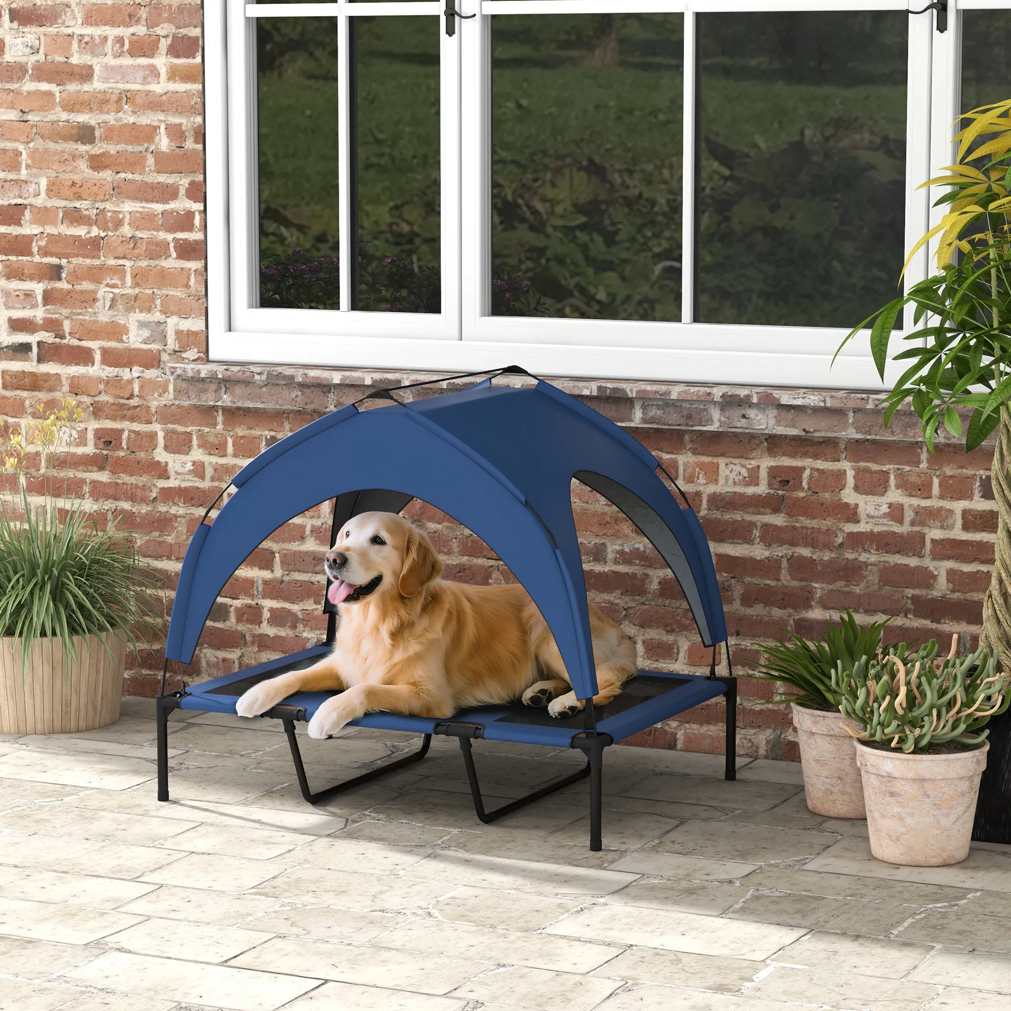 Hundebett Outdoor erhöht mit Dach, Oxford-Polyester, 106x76x94cm