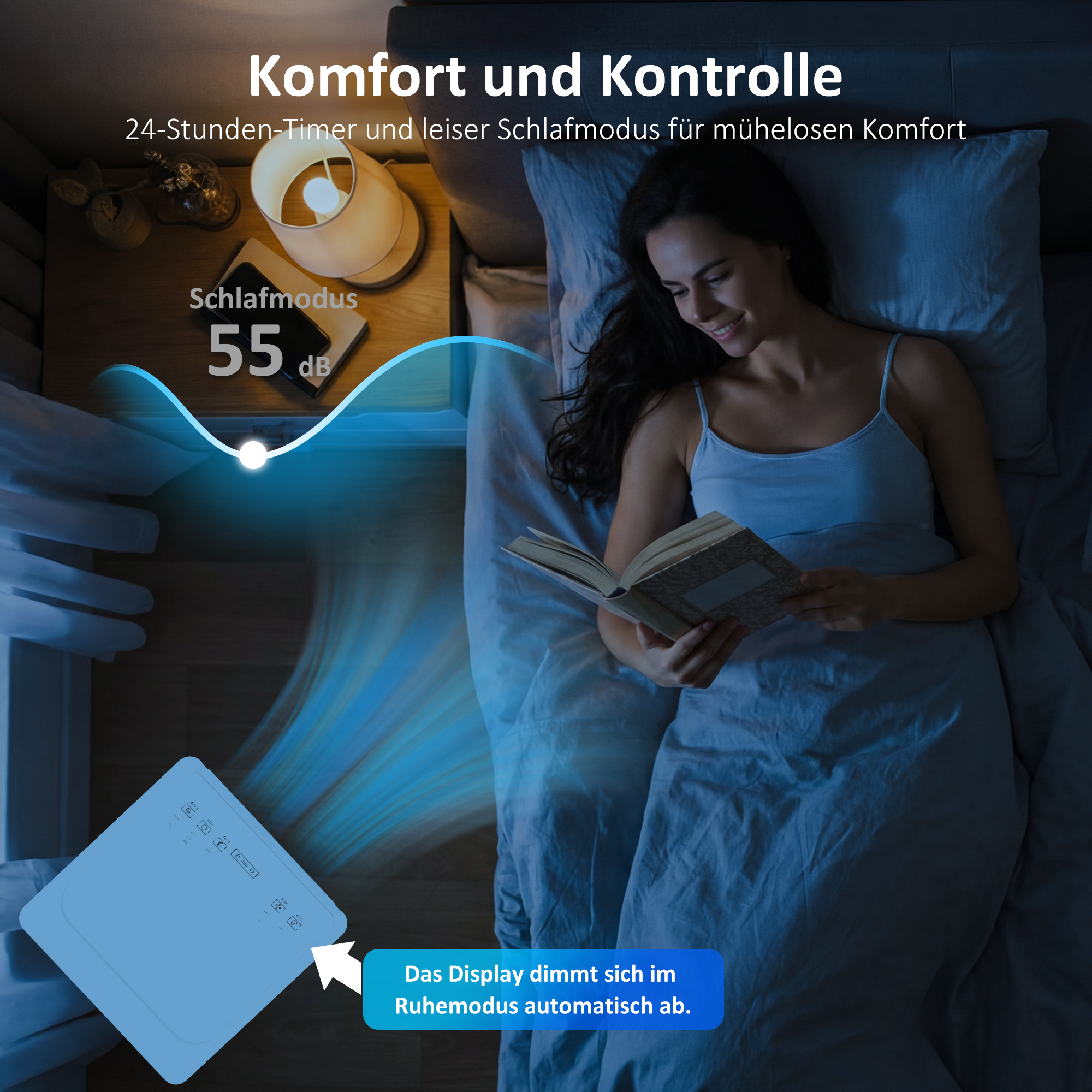 Tragbares Klimagerät 9000 BTU, 4-in-1 mit Kühlung, Entfeuchter, Ventilator, Schlafmodus