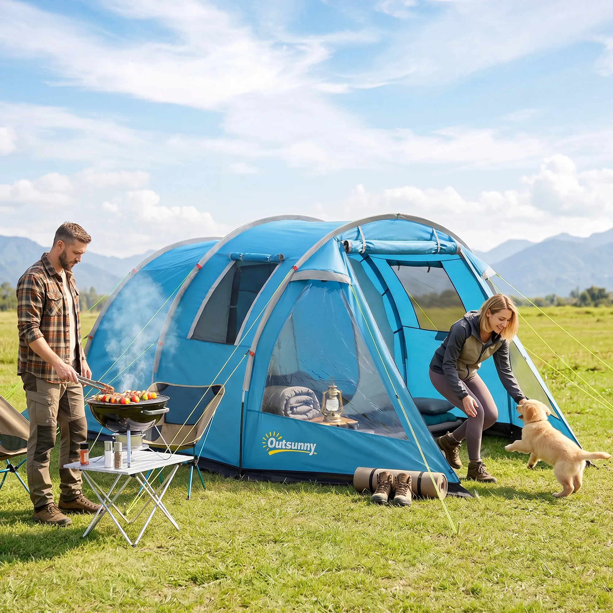 Familienzelt 3-4 Personen 475x264x172 cm Blau