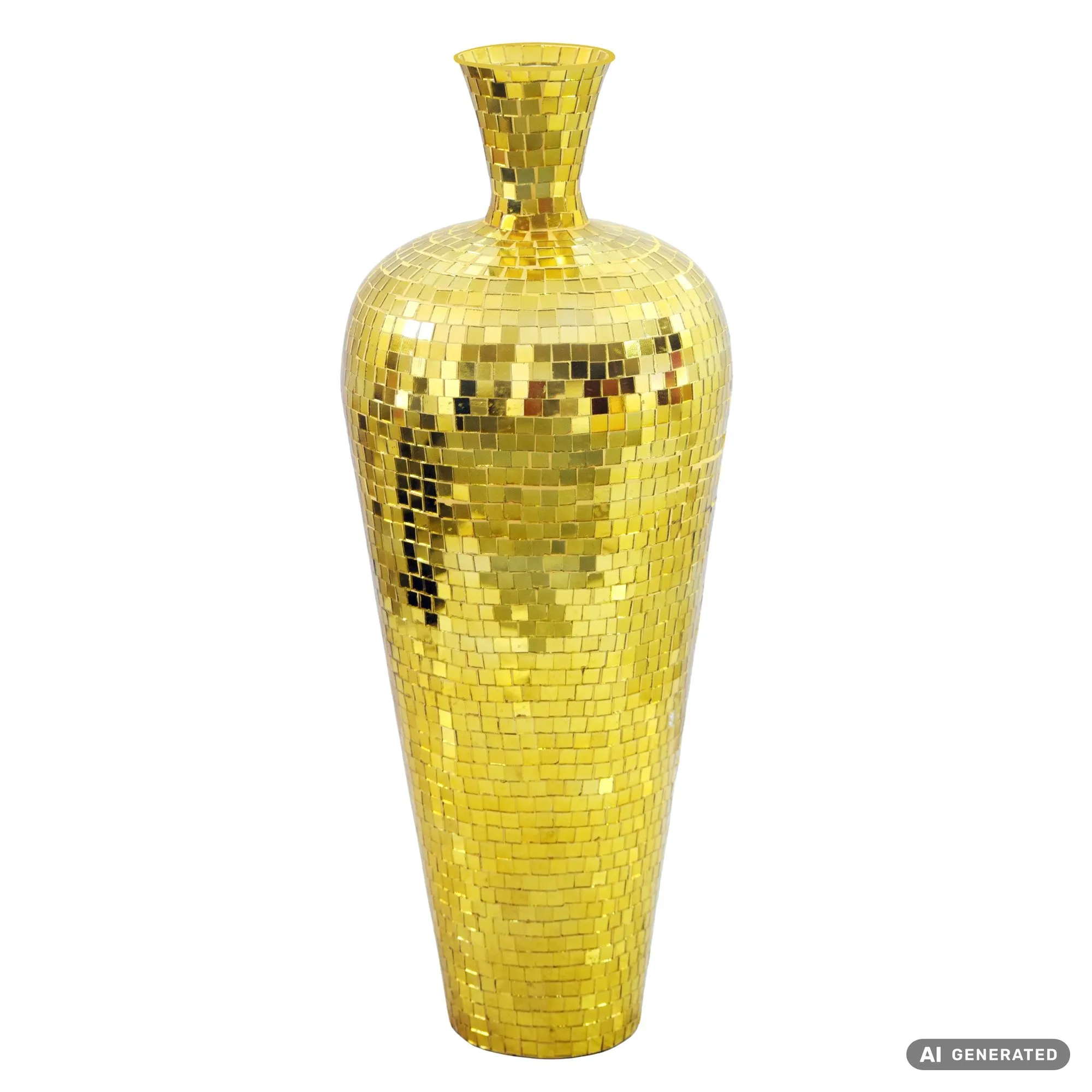 Bodenvase Aluminium 50cm Gold - Blumenvase Groß - Metallvase im Discokugel Design Modern - Dekovase rund für Trockenblumen - XL Standvase Hoch - Wohnzimmer Deko - Wohndeko Handmade