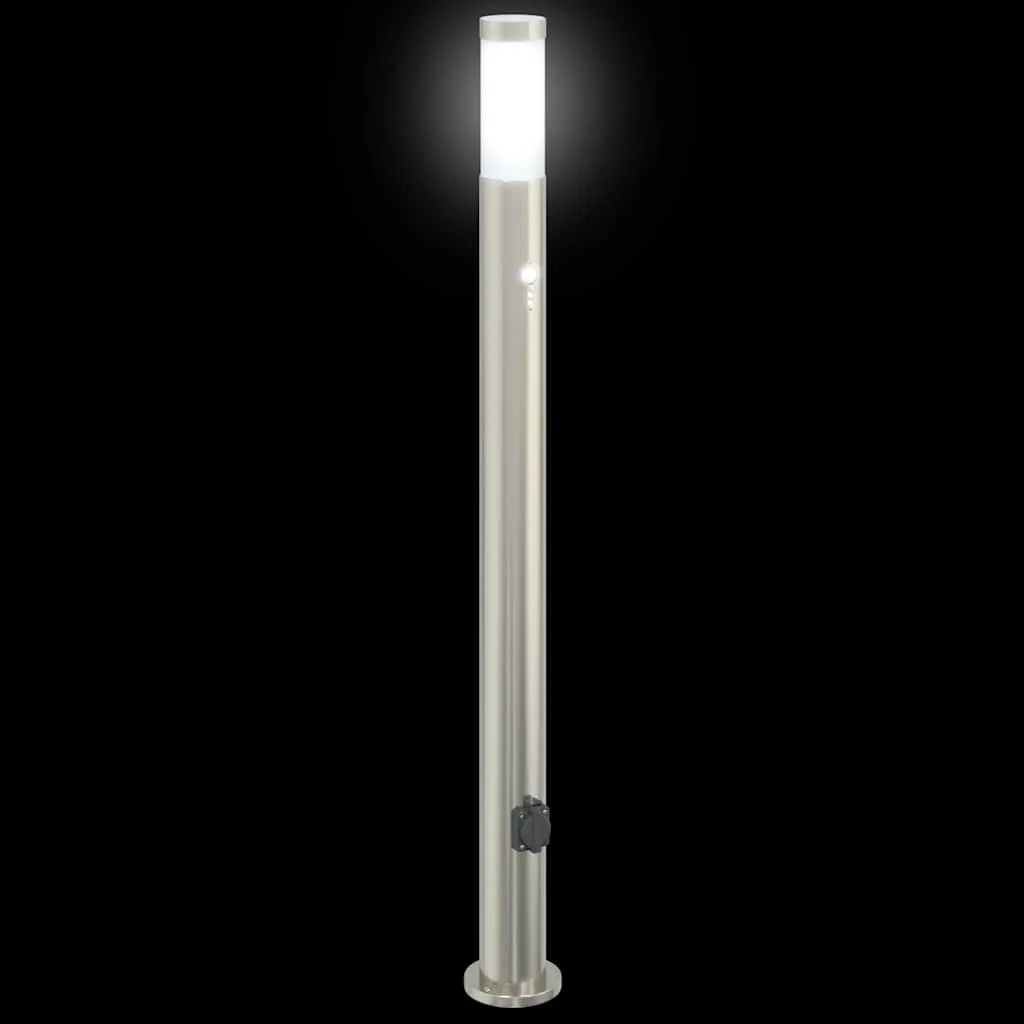 Pollerleuchte Silber 11 x 110 cm mit Bewegungssensor und Steckdose
