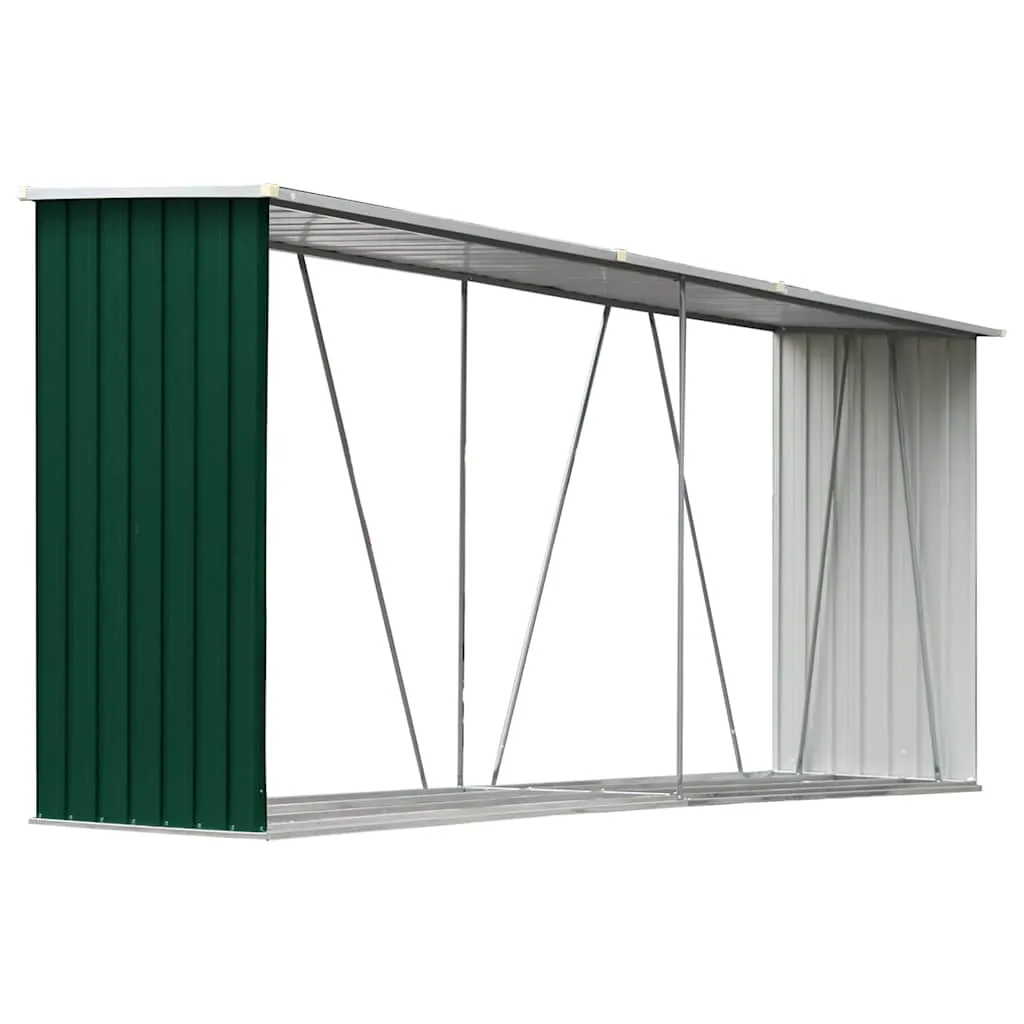 Brennholzschuppen aus verzinktem Stahl 330x84x144/152 cm Grün