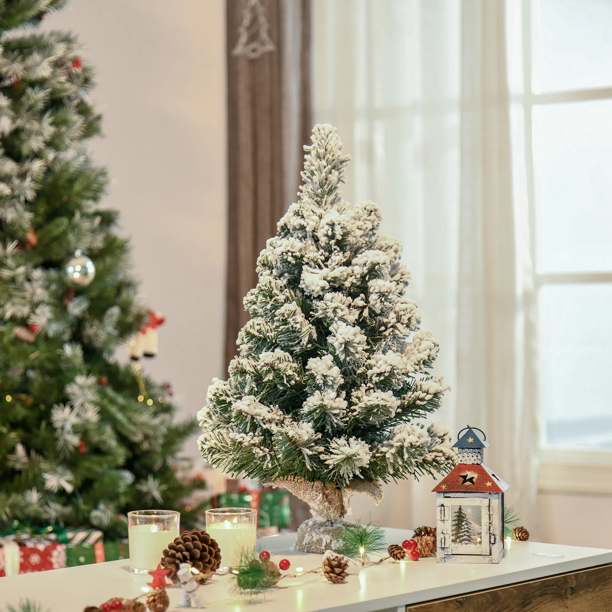 Künstlicher Weihnachtsbaum 60 cm mit Schnee-Effekt, Grün-Weiß