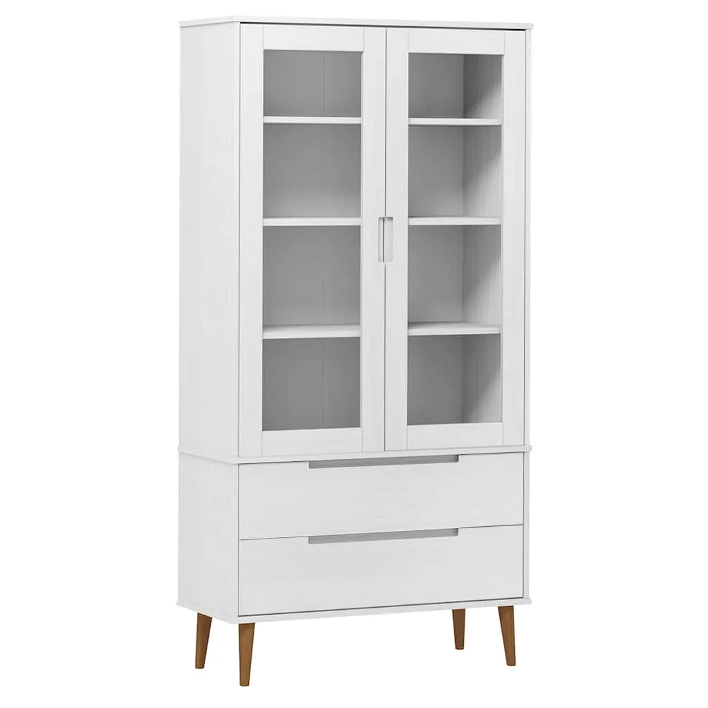 Vitrinenschrank MOLDE 90x35x175 cm Weiß aus massivholz mit UV-Lackierung