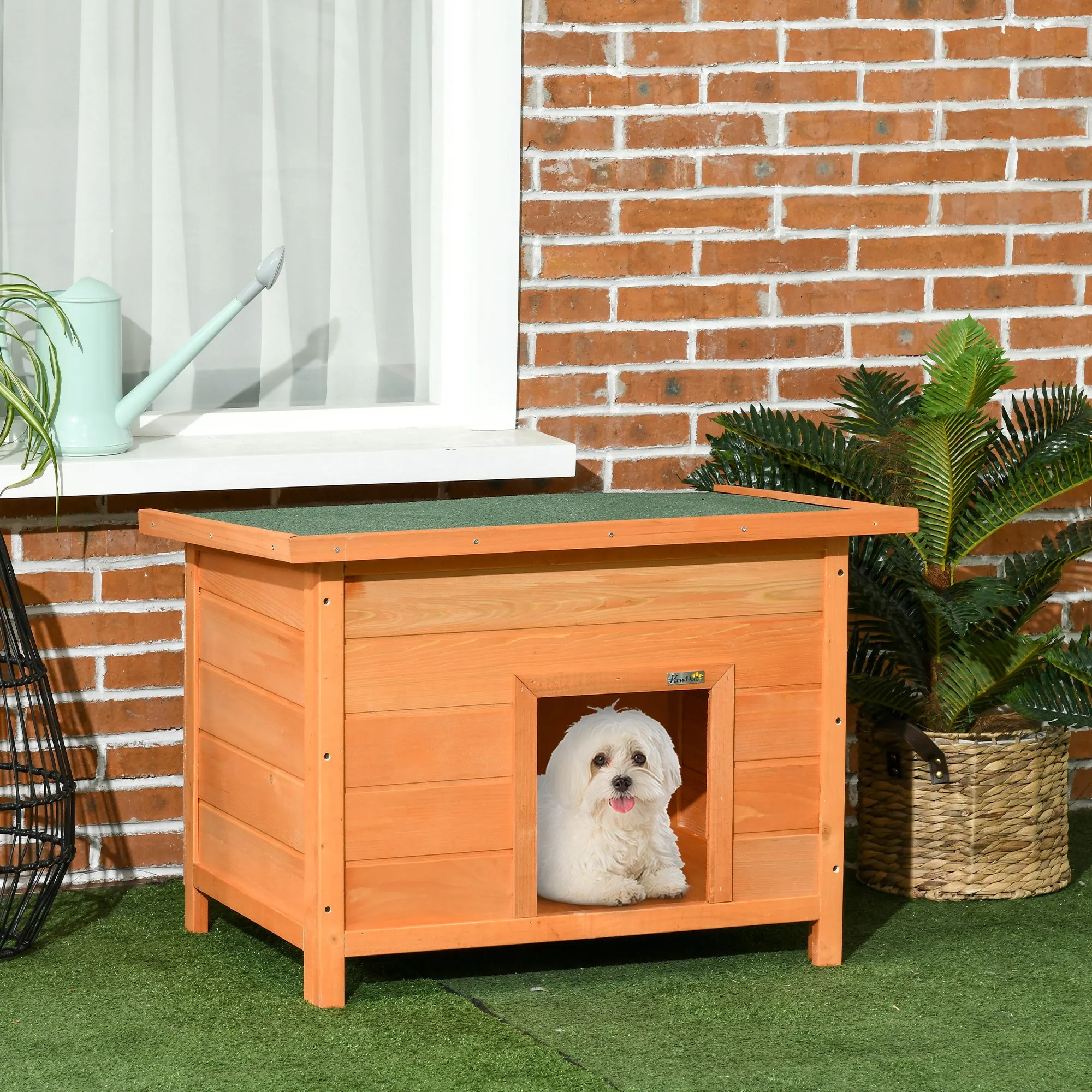Hundehütte aus lasiertem Tannenholz, L82 x B58 x H58 cm, Natur+Grün