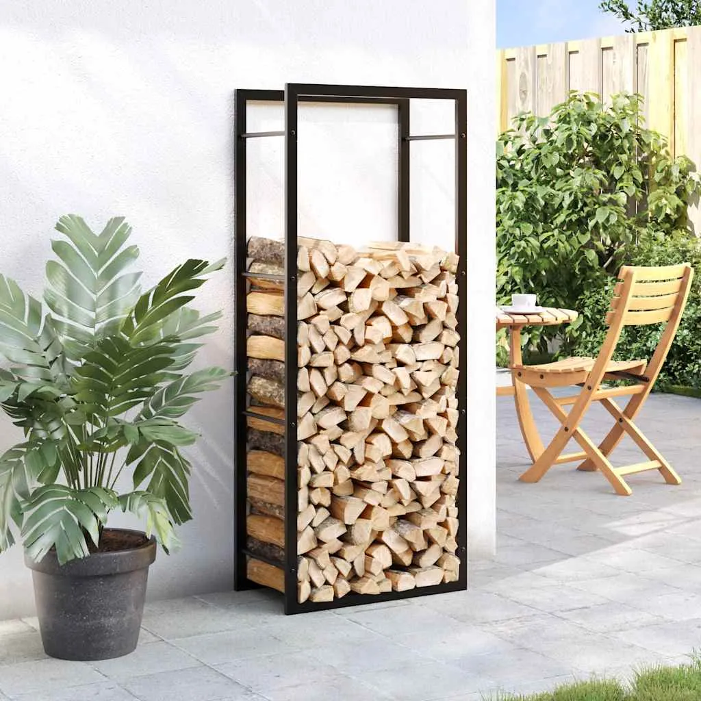 Kaminholzregal aus Stahl 50 x 28 x 132 cm Mattschwarz