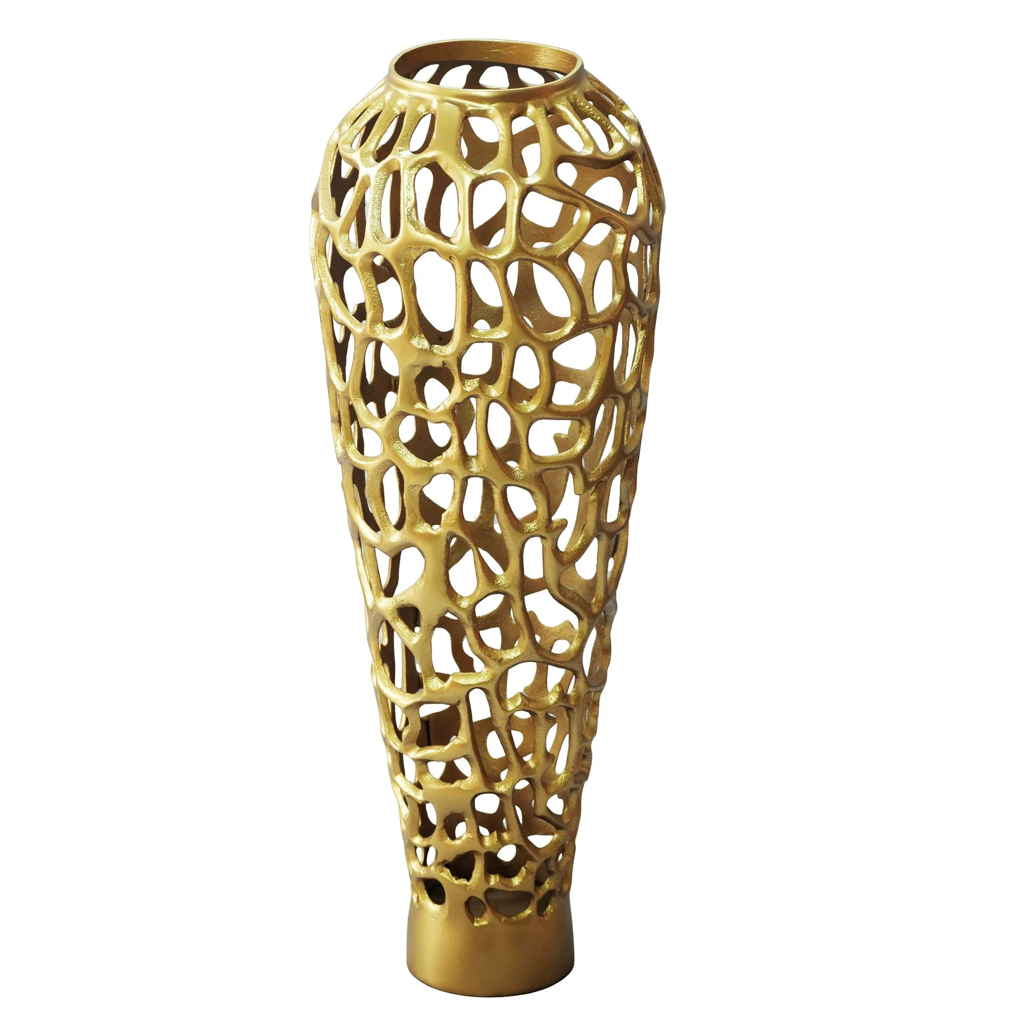 Dekovase Aluminium 45cm Gold - Design Blumenvase Groß - Metallvase Modern - Bodenvase rund für Trockenblumen - Standvase Hoch - Wohnzimmer Deko - Wohndeko Handmade