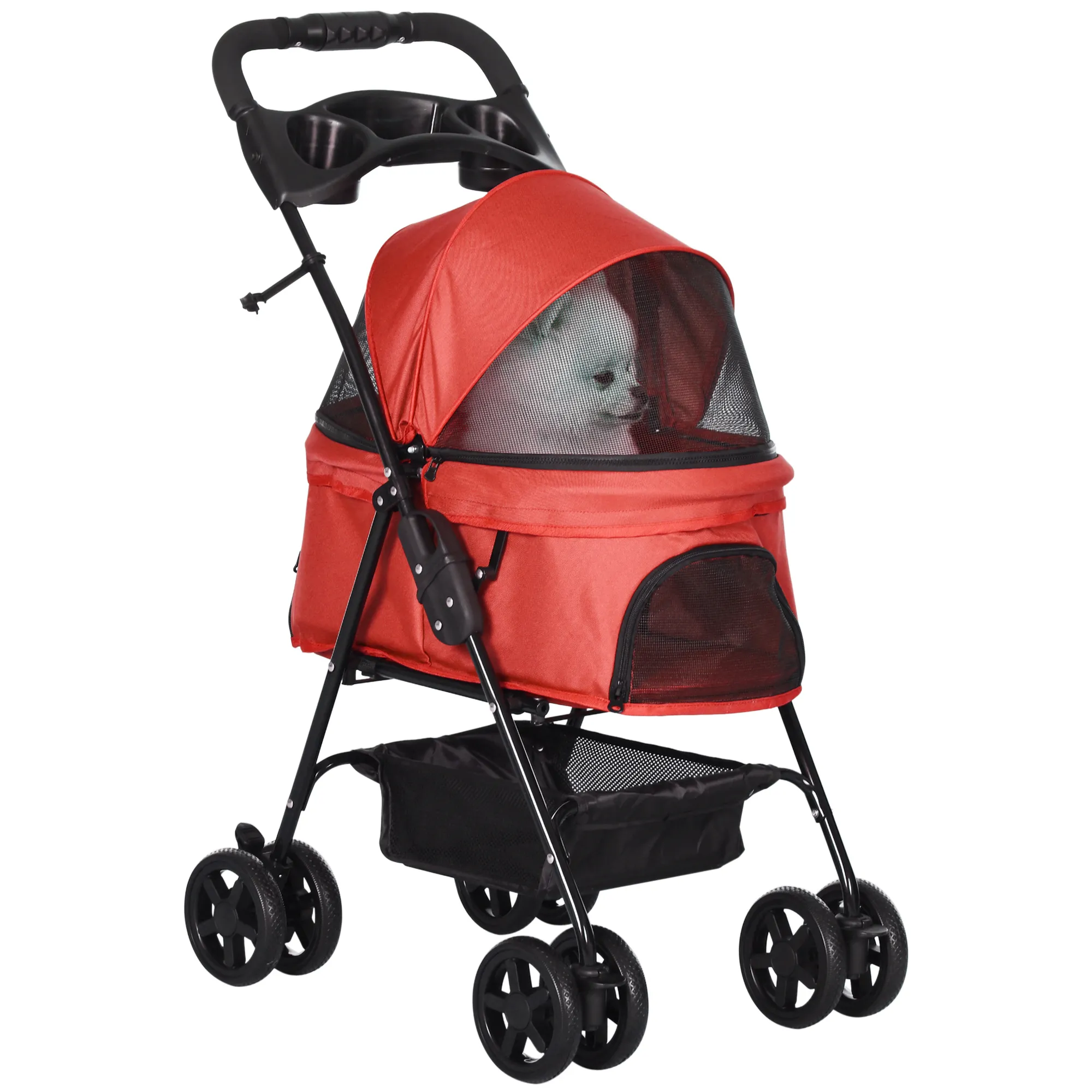 Hundebuggy Rot 67L x 45B x 96H cm für kleine Hunde bis 4 kg
