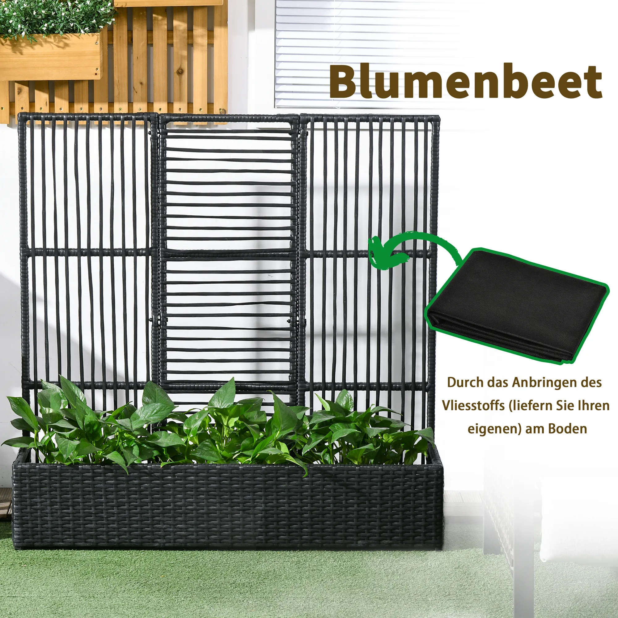 Rechteckiger Blumenkasten mit Gitter 103x103x29 cm Schwarz