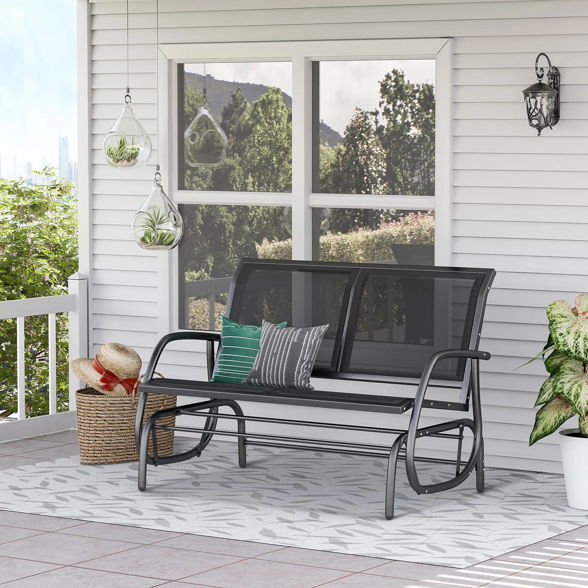 Klassischer Balkon Schaukelstuhl 120L x 70B x 85H cm Schwarz