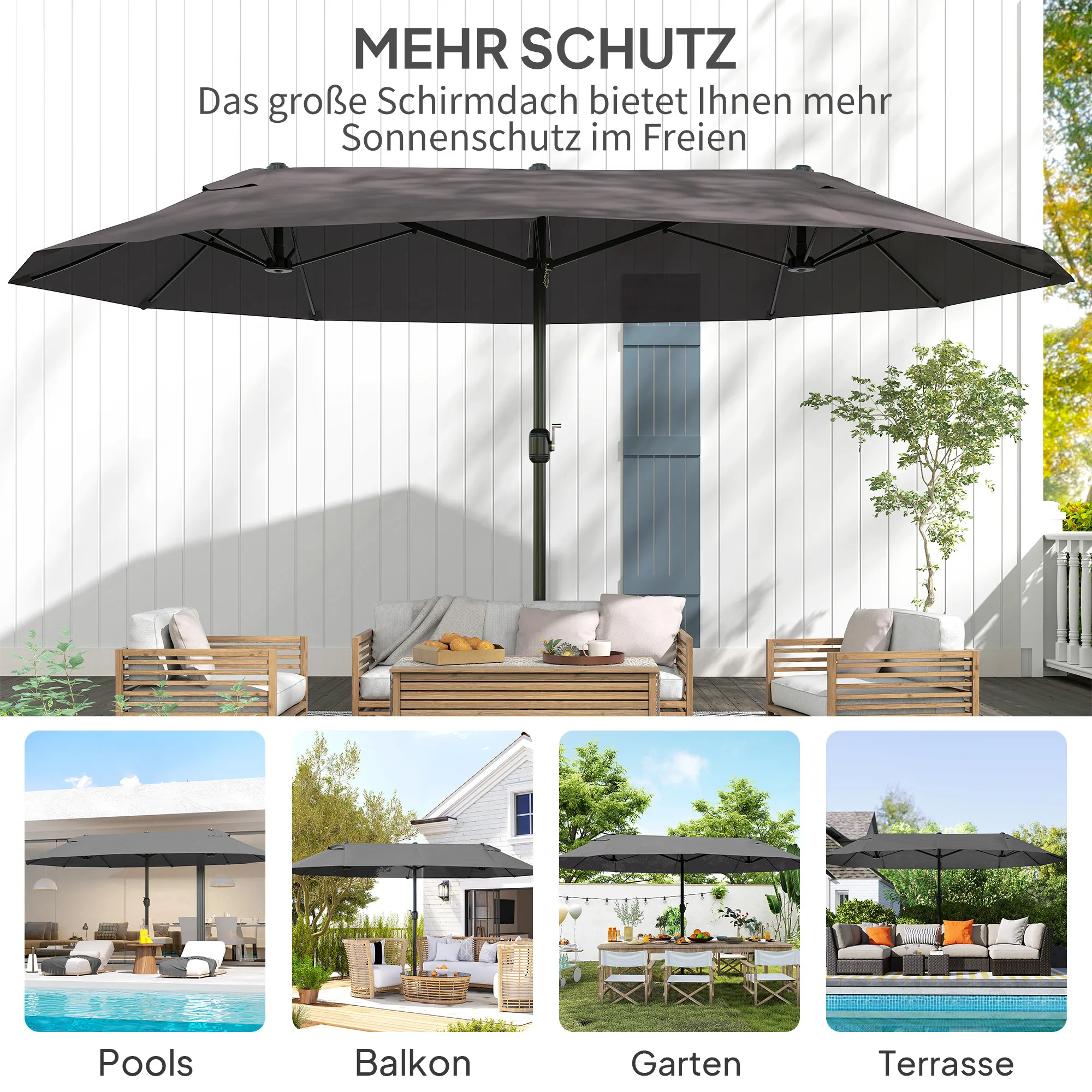 Doppel-Sonnenschirm 460x270 cm Grau für Garten und Terrasse