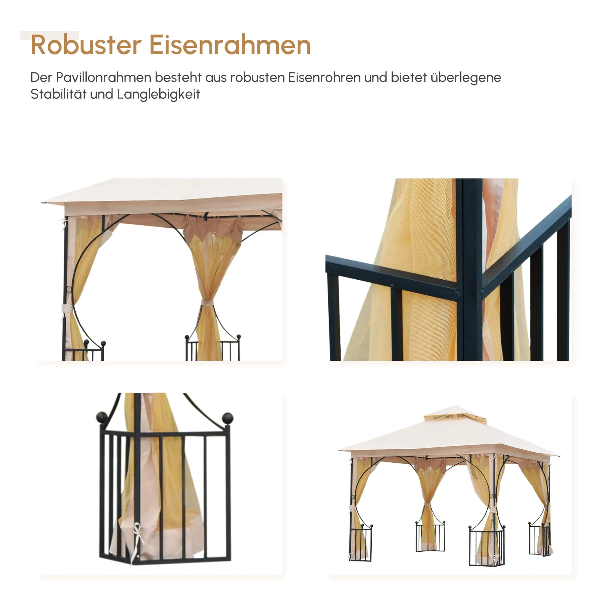 Luxuriöser Gartenpavillon 295x295x275 cm Beige+Schwarz