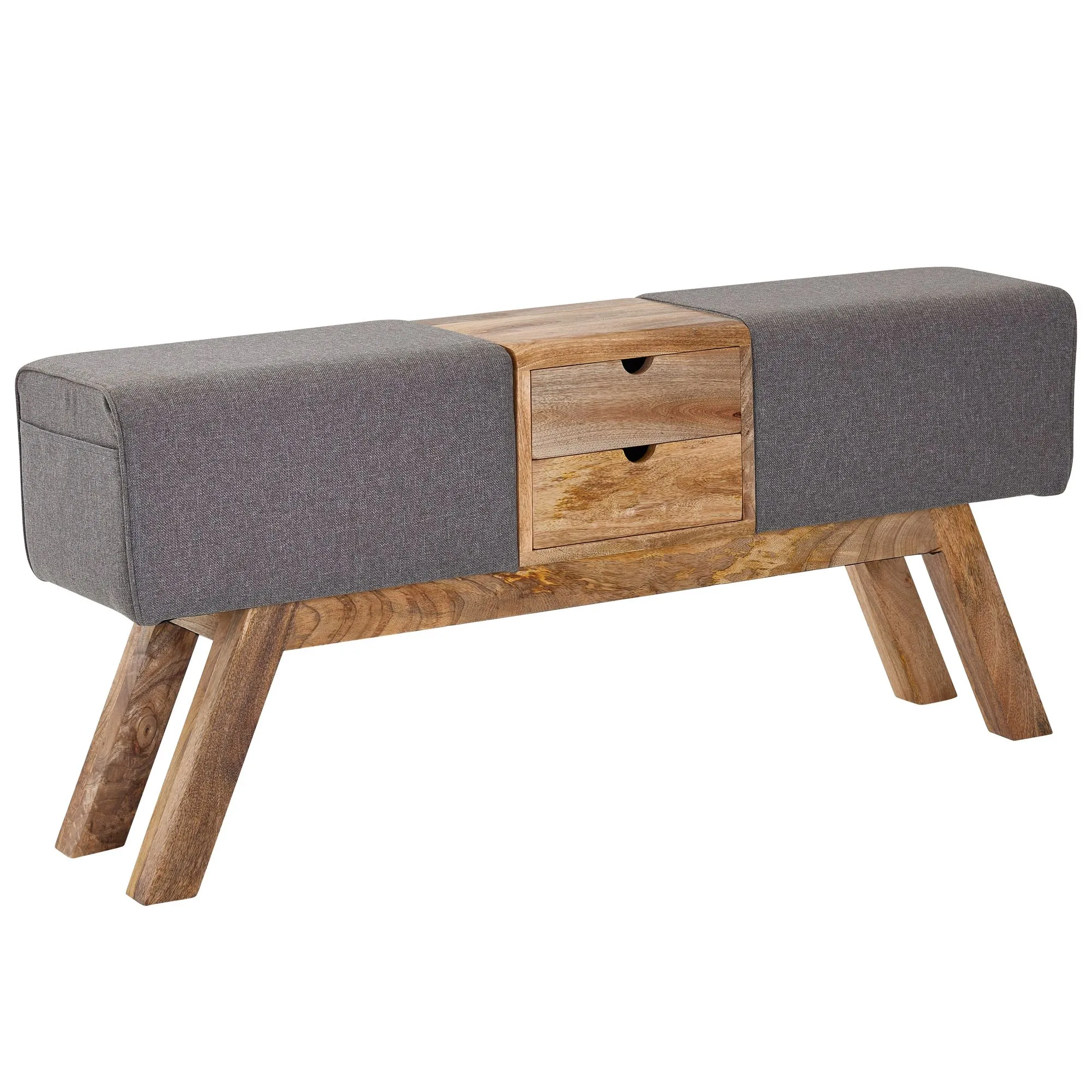 Wohnling Design Turnbock Sitzbank Grau mit Schubladen 120x56x30 cm
