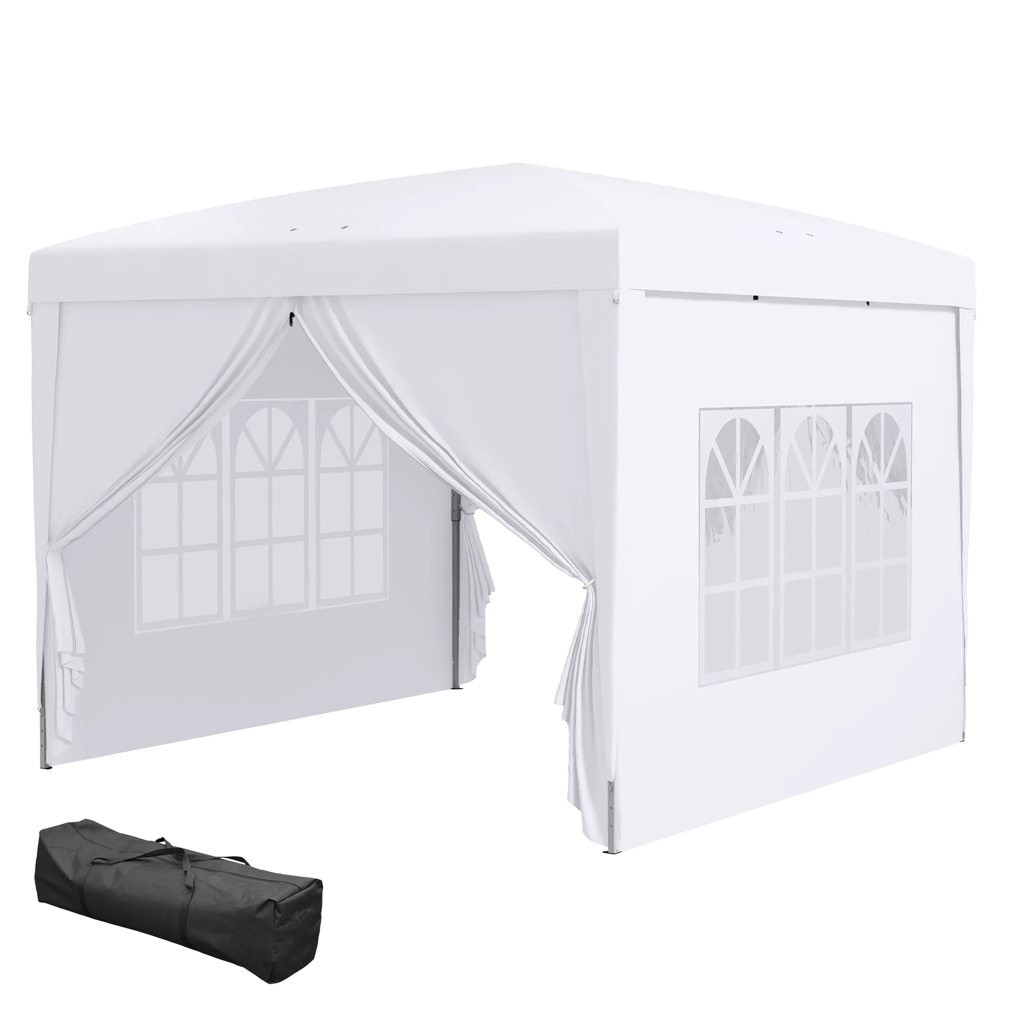 Faltpavillon 2,95 x 2,95 m in Weiß mit Seitenwänden