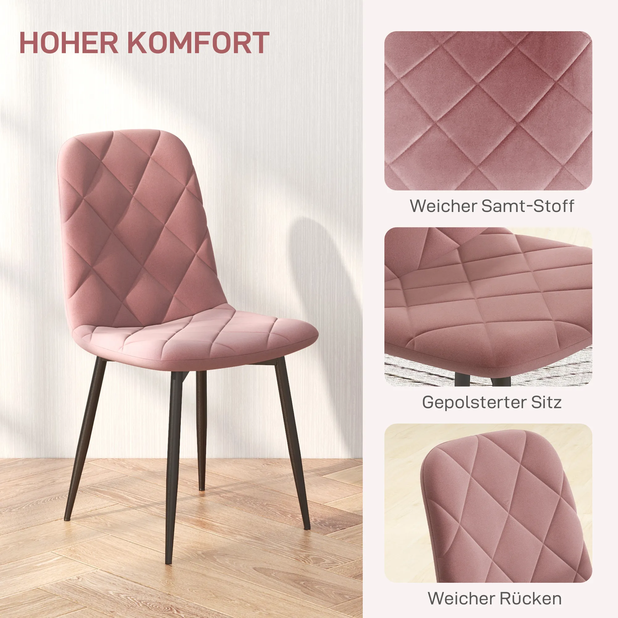 Esszimmerstuhl Set 4-teilig Rosa 45B x 54T x 87H cm