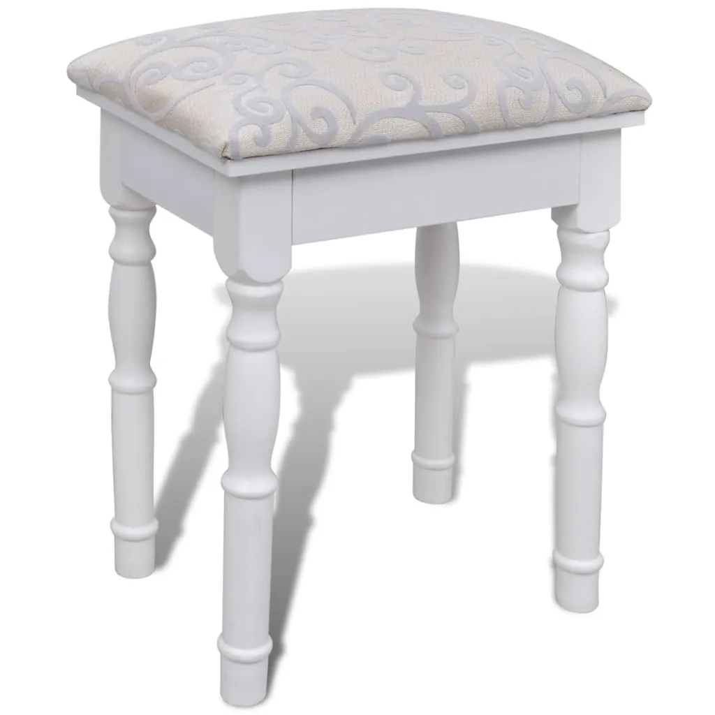 Schminktisch-Set Weiß Massivholz 80x40,5x74,5 cm mit Hocker