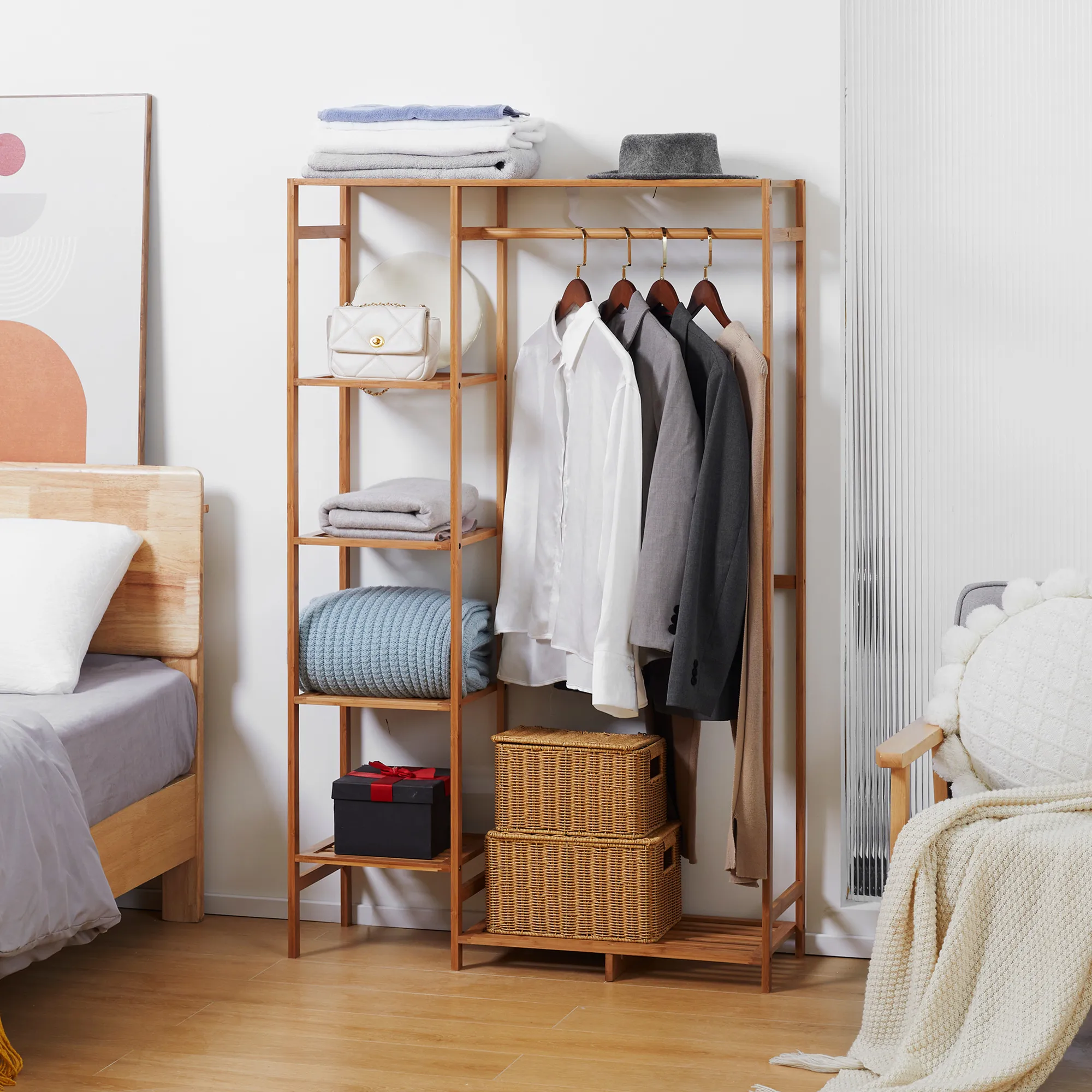 Bambus-Kleiderständer 90L x 30B x 145H cm Naturholz