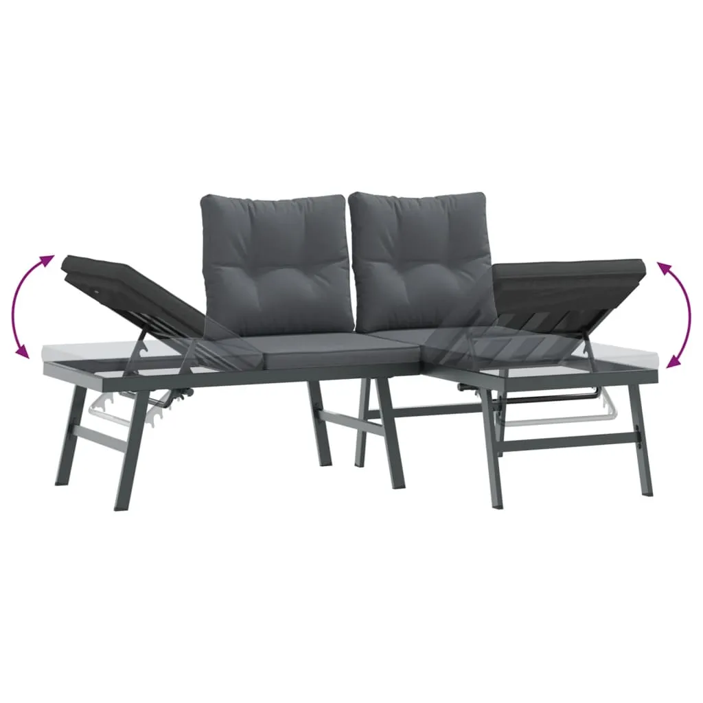 Gartenbank 165x110x76 cm Schwarz mit verstellbaren Seitenteilen
