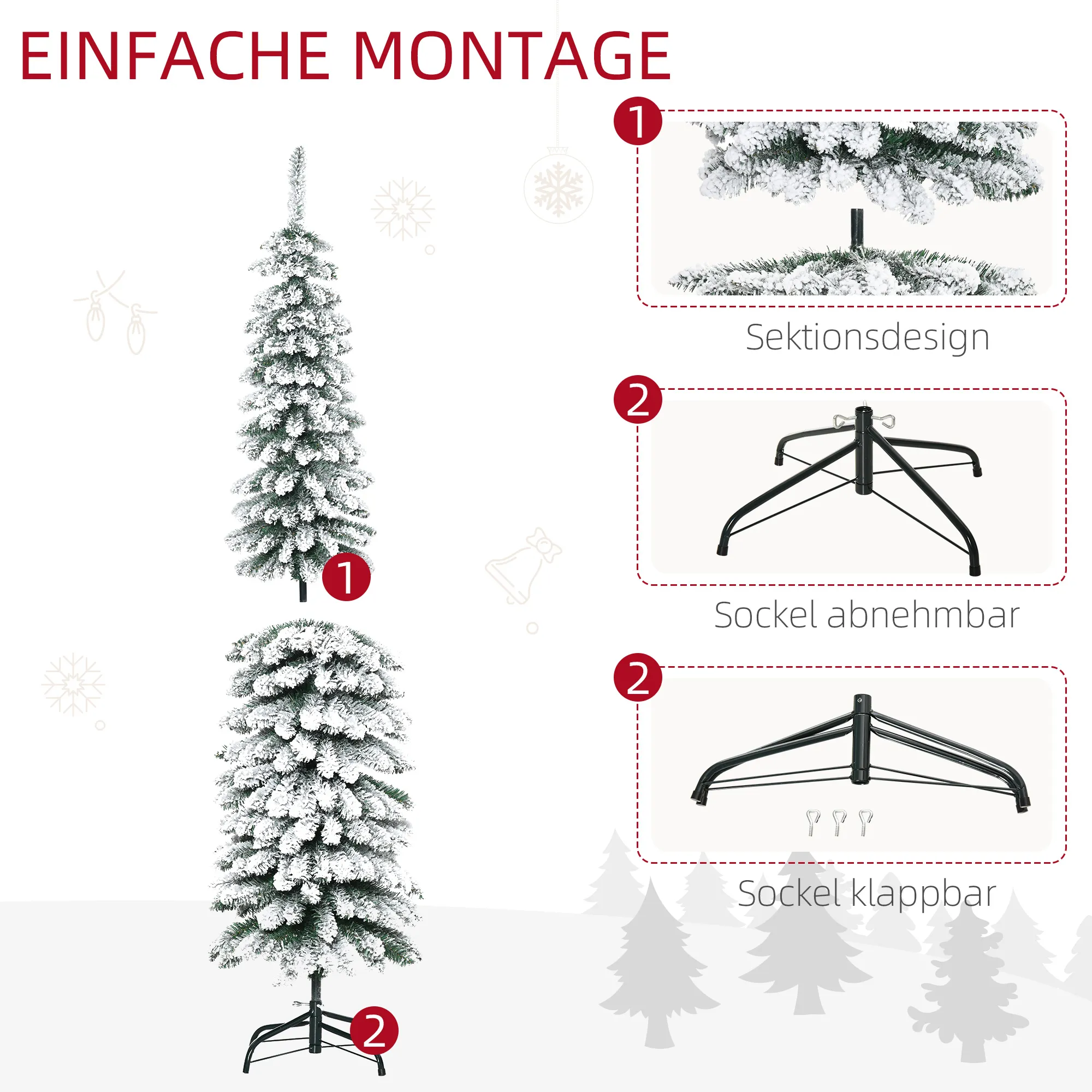 Künstlicher Weihnachtsbaum schneebedeckt schmal 180 cm Grün/Weiß