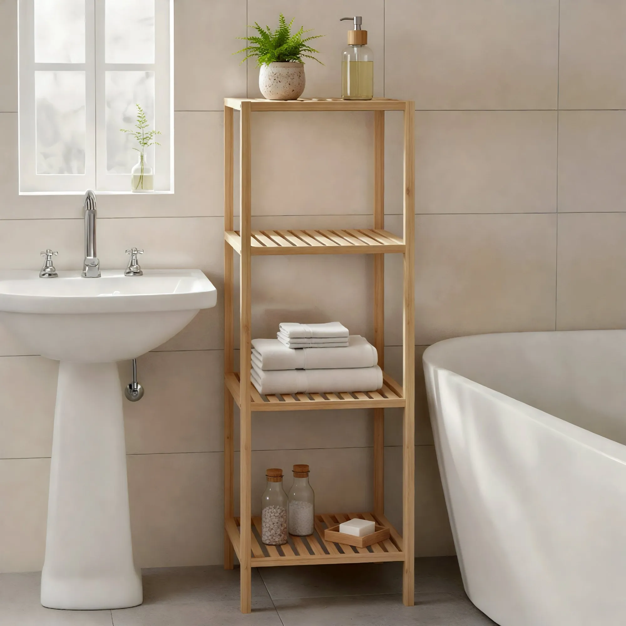 Badregal Zinnien 36x36x112 cm natura Massivholz
