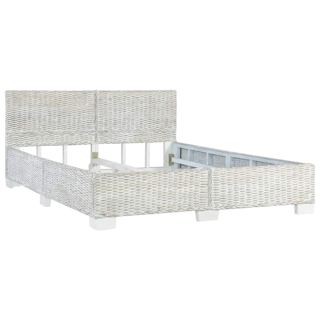 Bettgestell aus Massivholz und Rattan 210x149x77 cm Grau