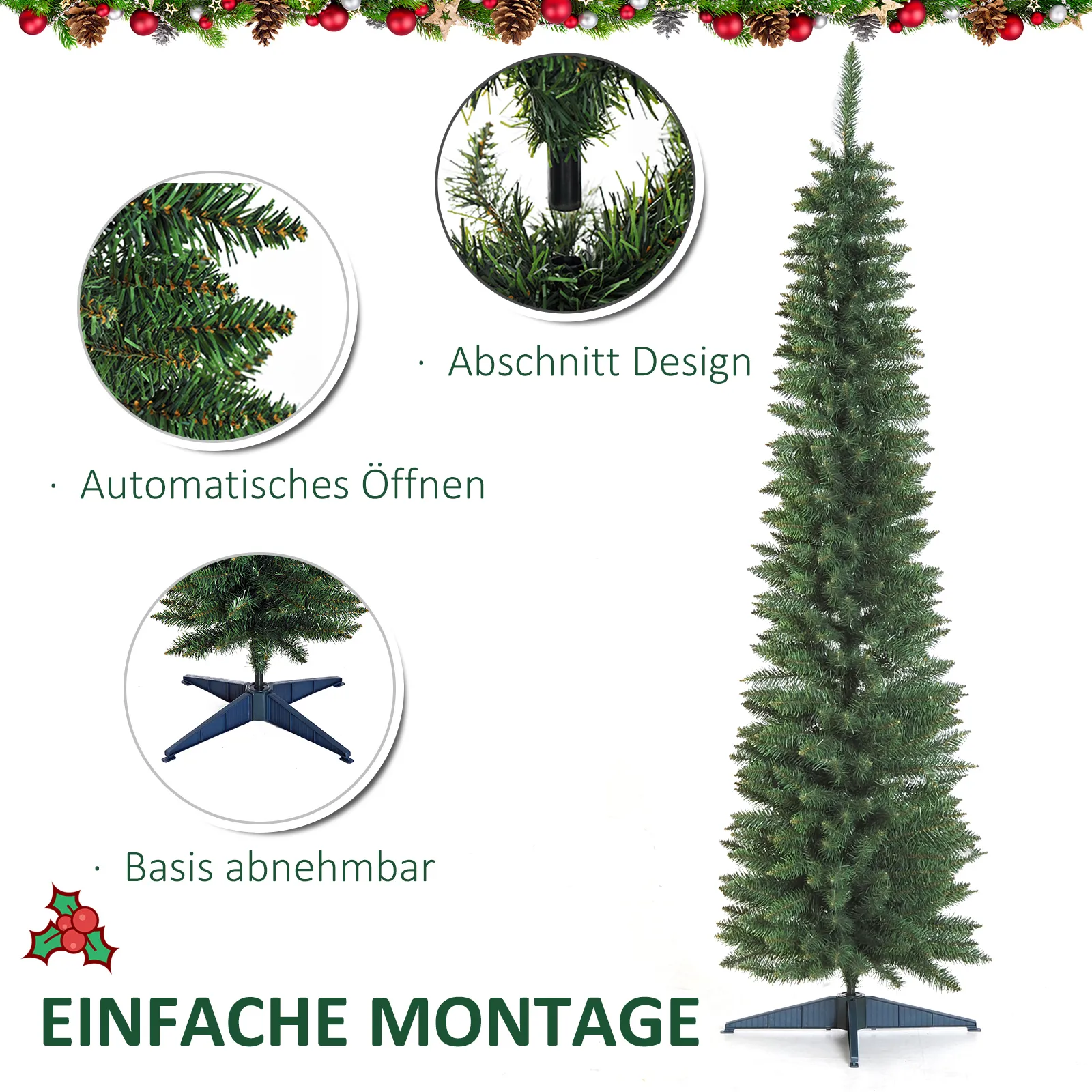 Künstlicher Weihnachtsbaum Tanne mit Ständer, 2,1 m, Grün