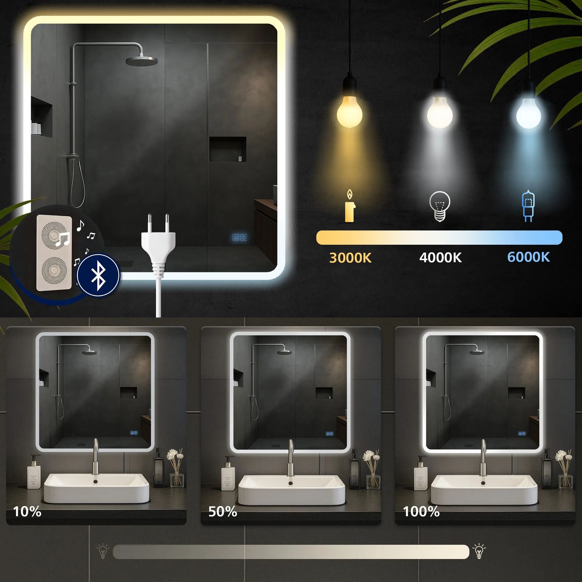Badspiegel Jericho Bluetooth 80x80 klarglas