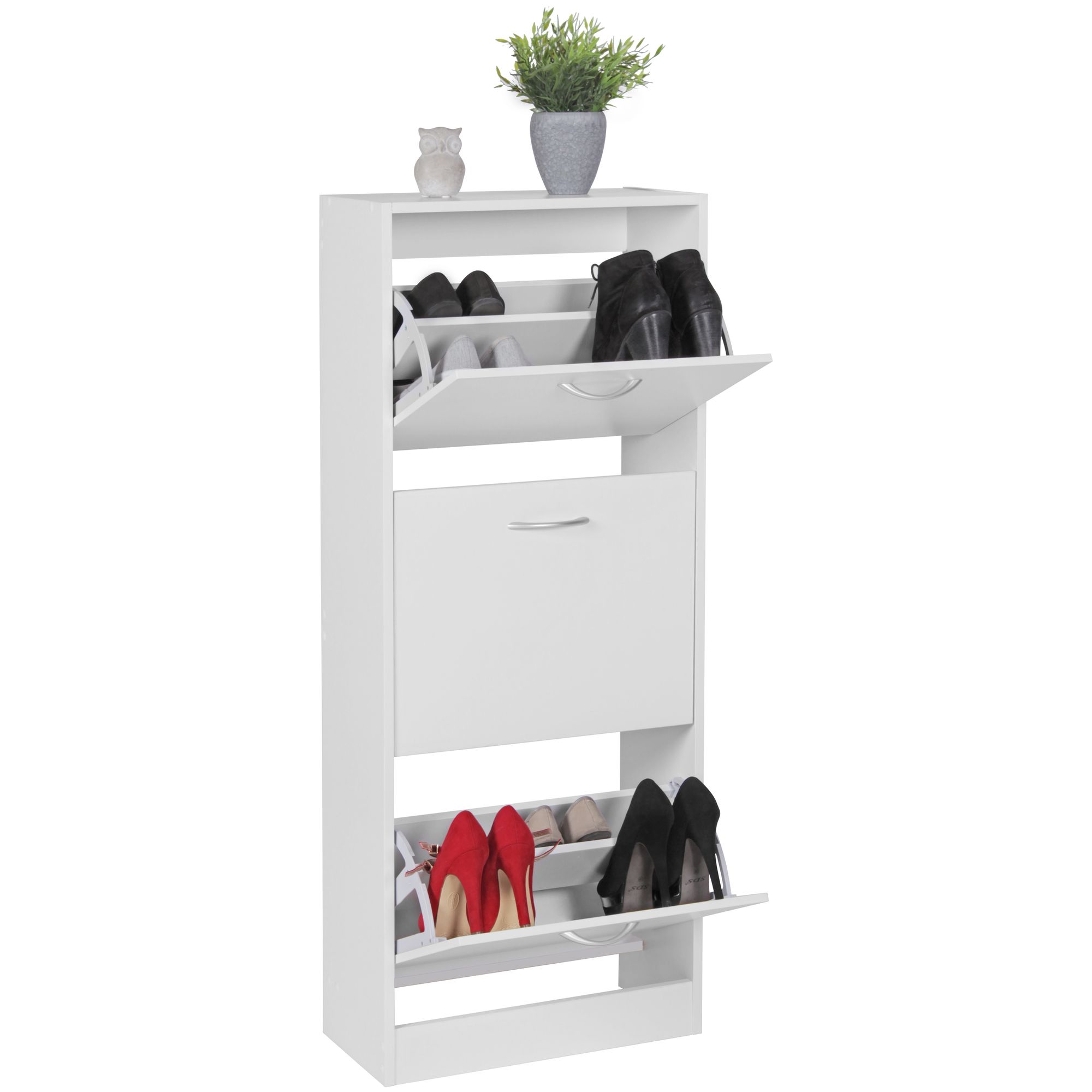 tinkaro Schuhschrank hochkant HARRI Holz Schuhkommode Weiß