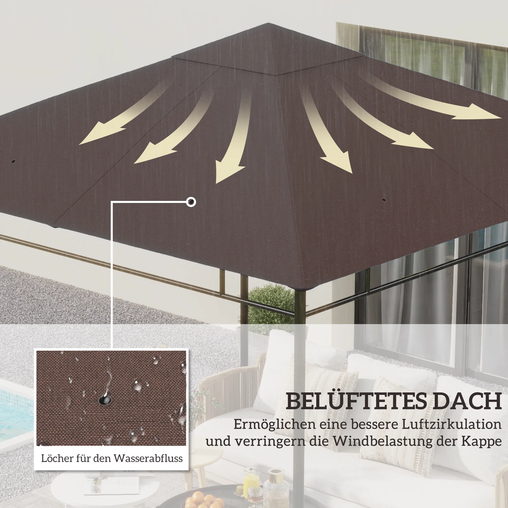 Pavillon Ersatzdach 298x295 cm in Kaffee
