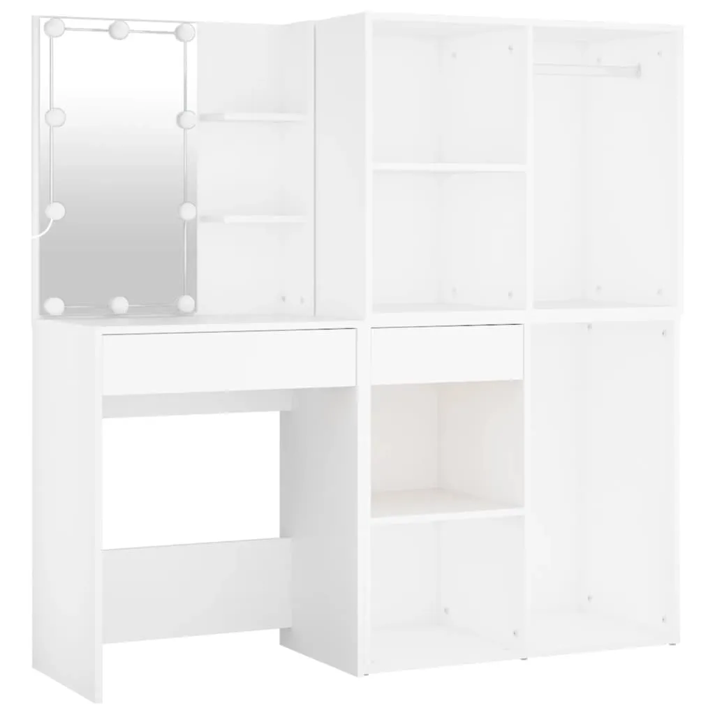 LED-Schminktisch Weiß 60x40x140 cm mit 2 Schränken