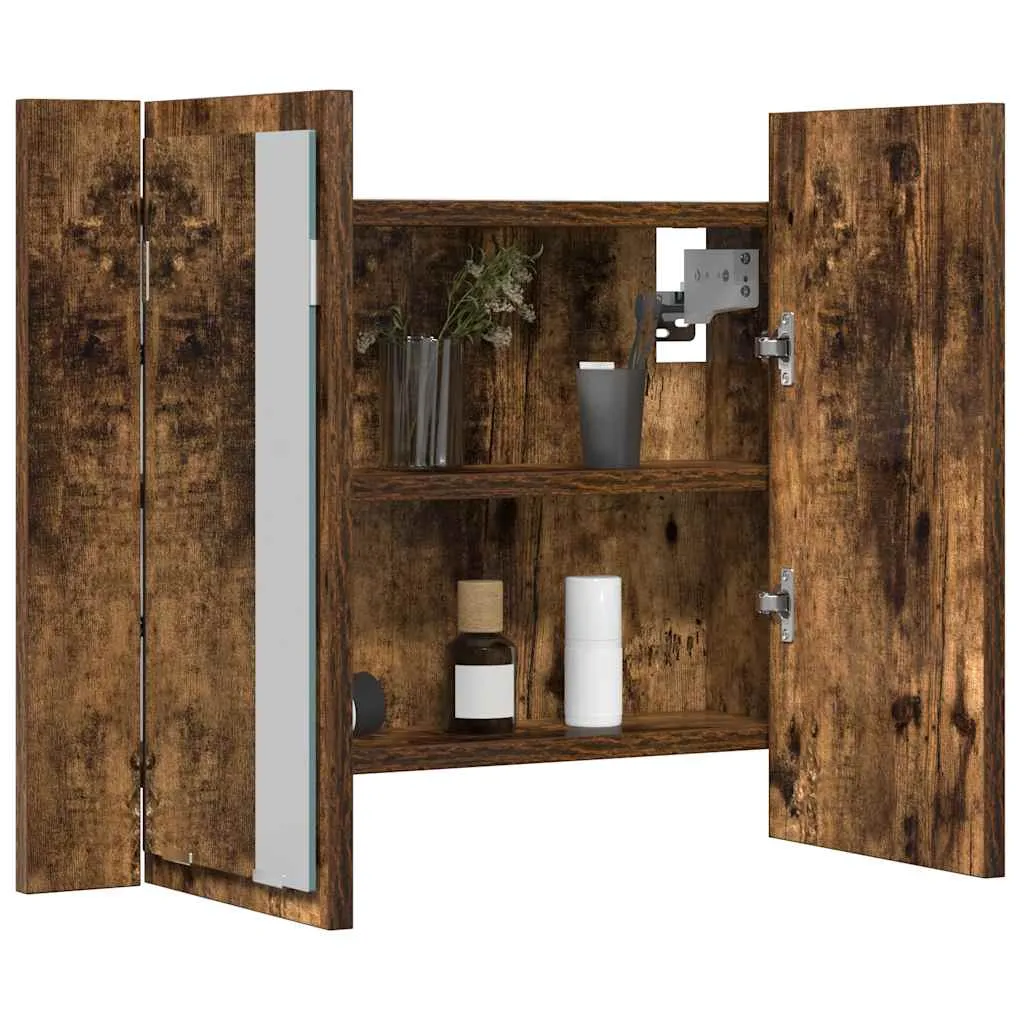 Spiegelschrank mit LED-Beleuchtung 60x12x45 cm Räuchereiche