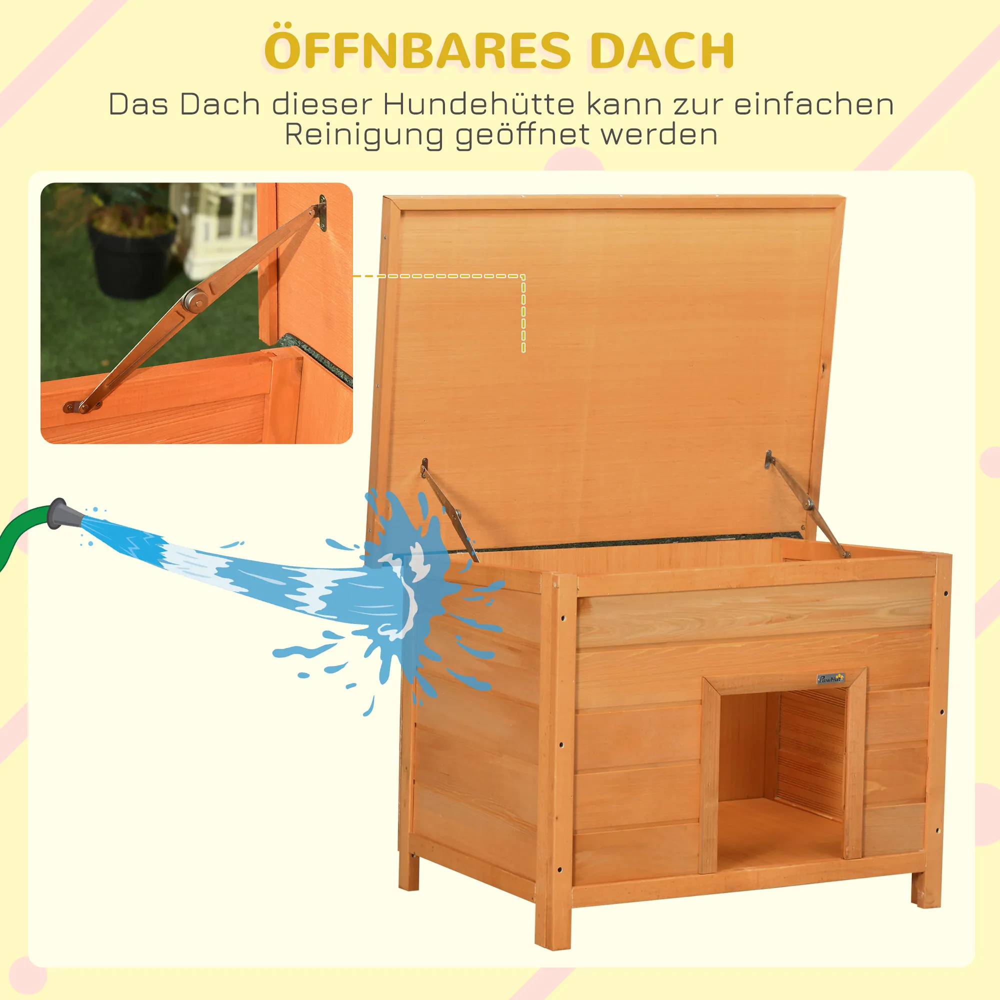 Hundehütte aus lasiertem Tannenholz, L82 x B58 x H58 cm, Natur+Grün