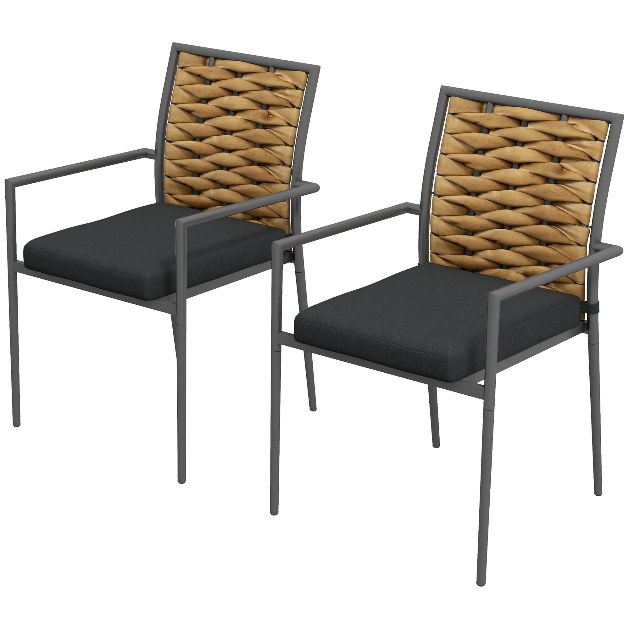 Rattan Freizeitstuhl-Set 57L x 58B x 87H cm in Braun-Schwarz-Grau