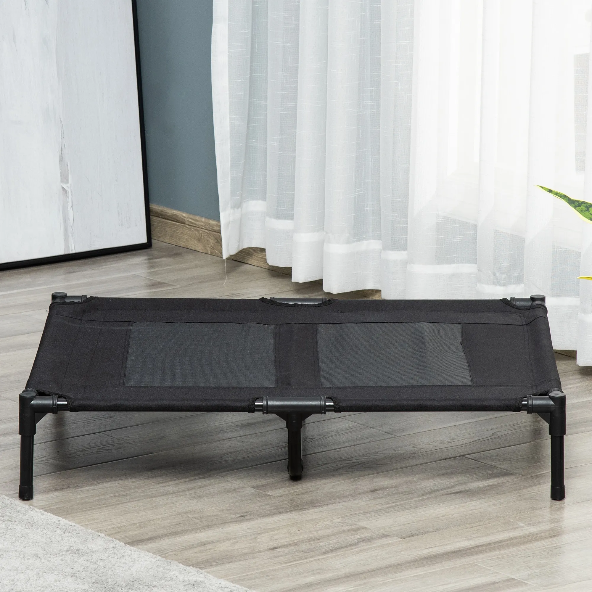 Hundebett Outdoor klappbar aus Oxford-Gewebe, 92x76x18 cm, Schwarz