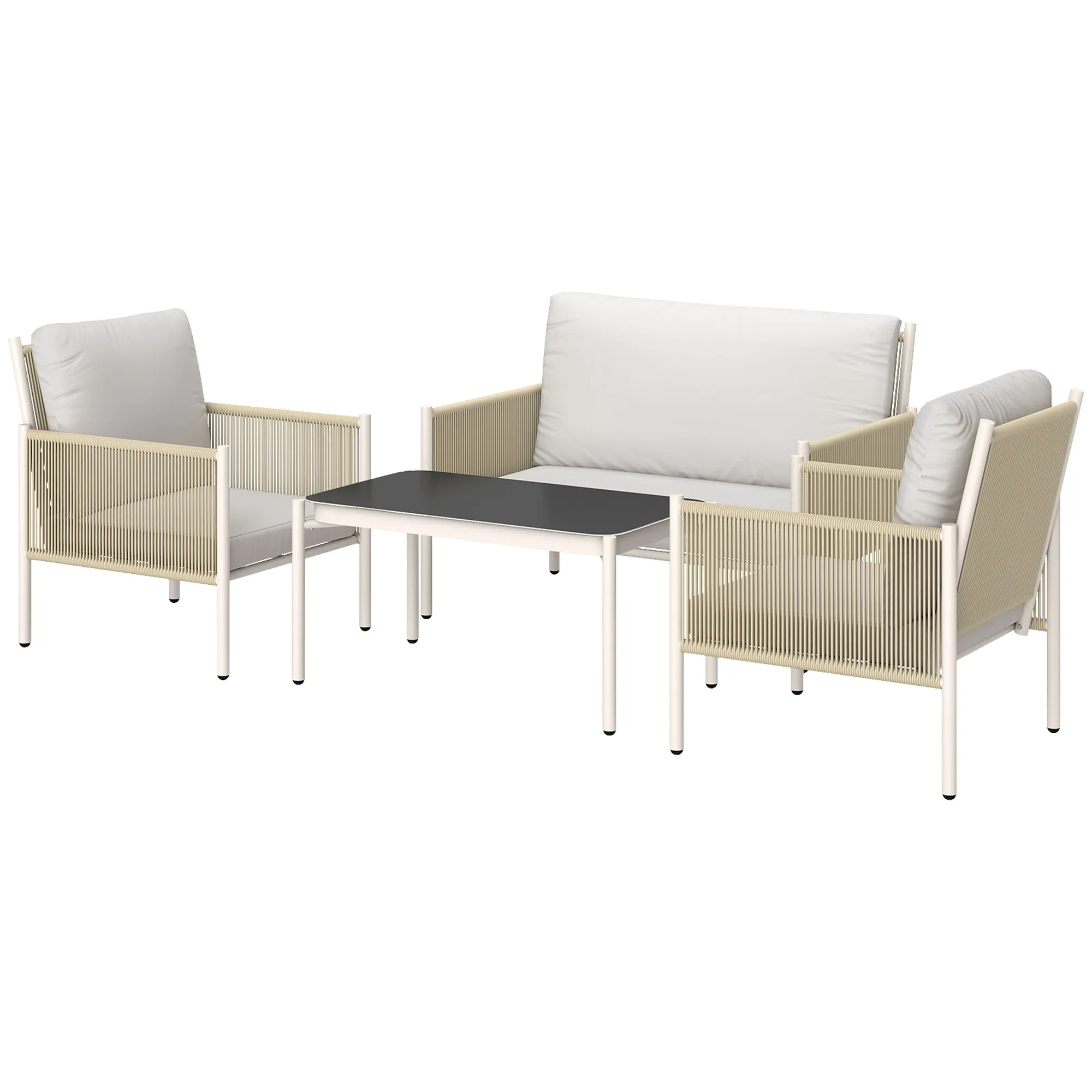 Polyrattan-Gartenmöbel-Set 4-teilig, Hellgrau+Braun, 62L x 68B x 82H cm