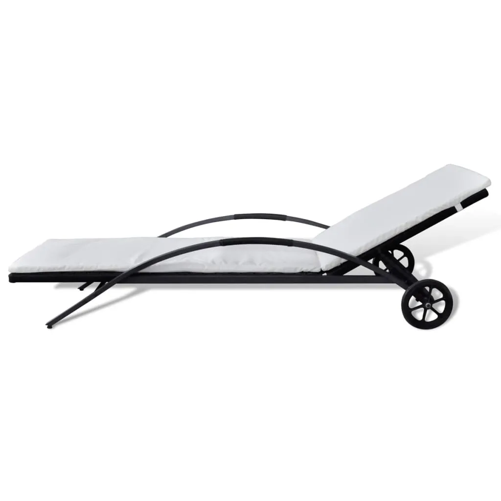 Rattan-Sonnenliege Schwarz 199,5 x 65 x 37 cm mit verstellbarer Rückenlehne