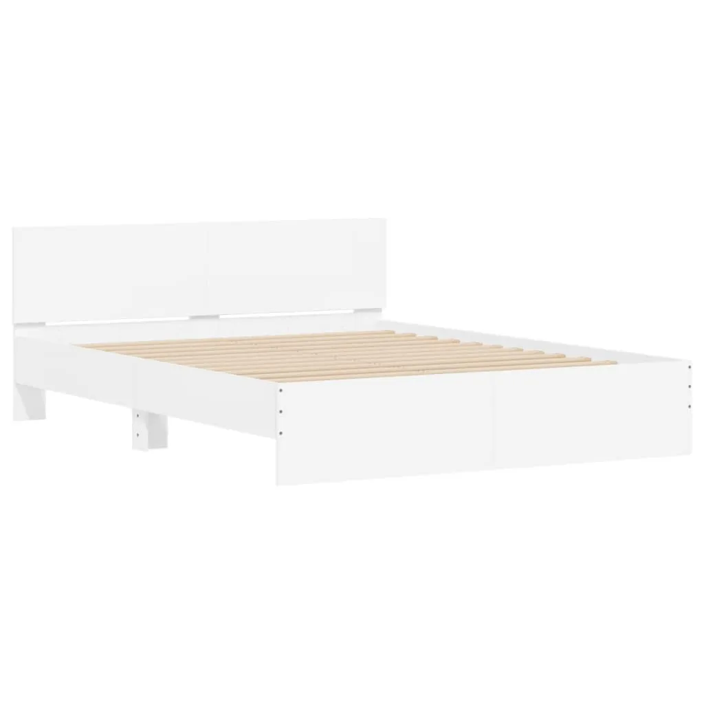 Bett Weiß 193 x 145 x 70 cm mit Holzwerkstoff und Sperrholzlatten